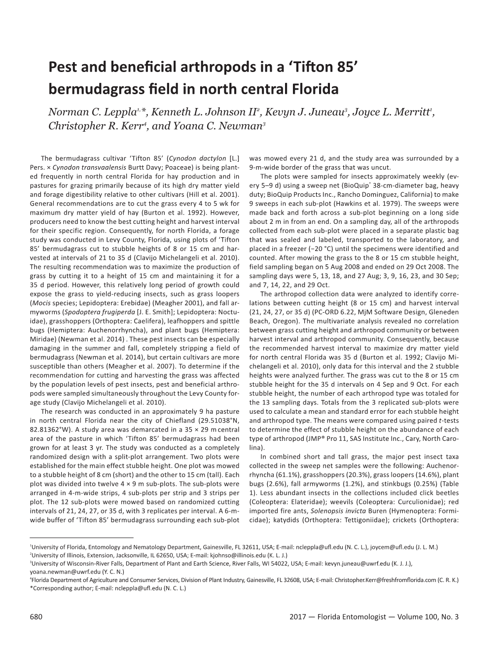 Pest and Beneficial Arthropods in a 'Tifton