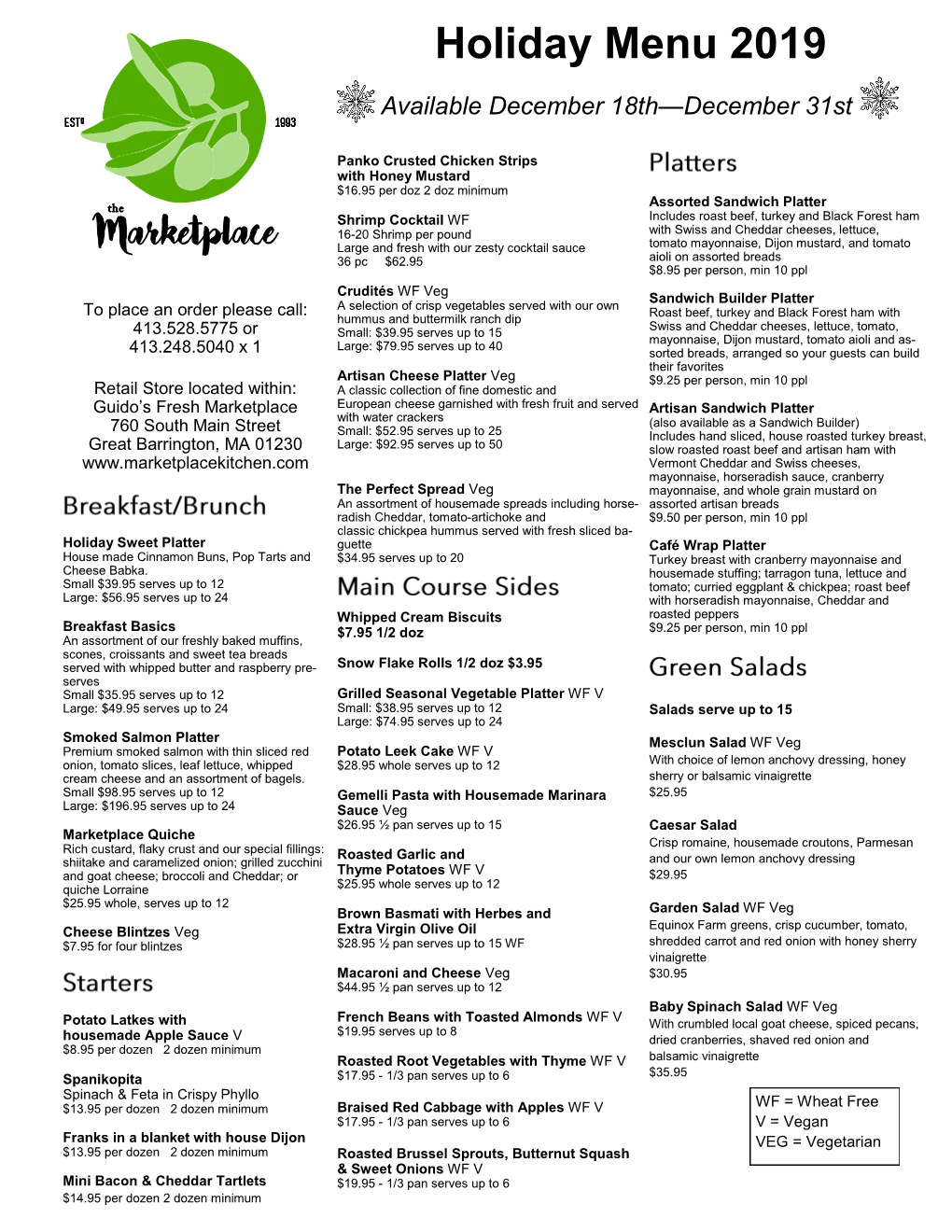 Holiday Menu 2019