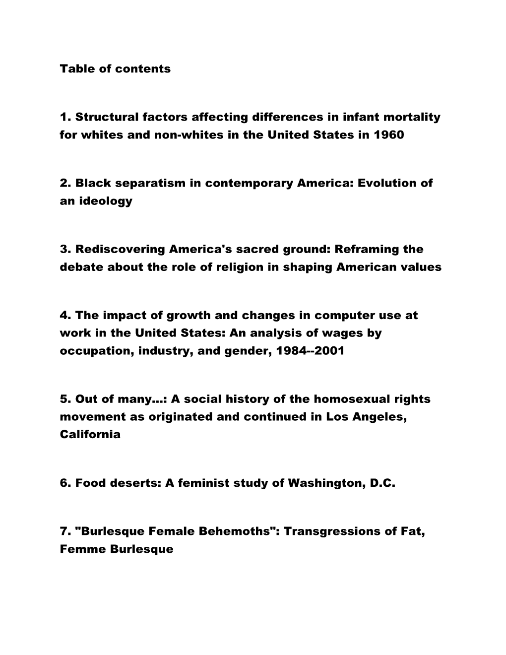 Table of Contents 1. Structural Factors Affecting Differences in Infant