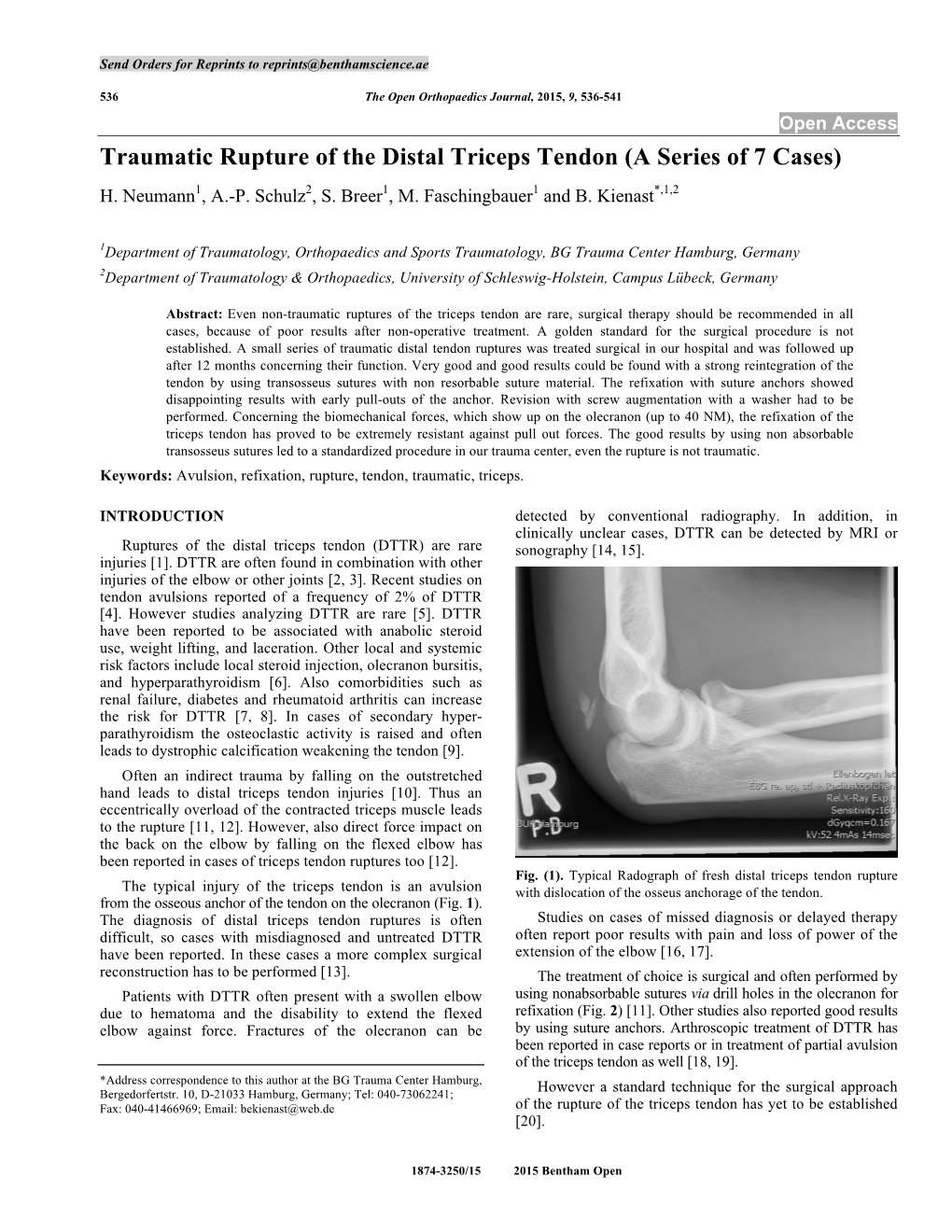 Traumatic Rupture of the Distal Triceps Tendon (A Series of 7 Cases) H