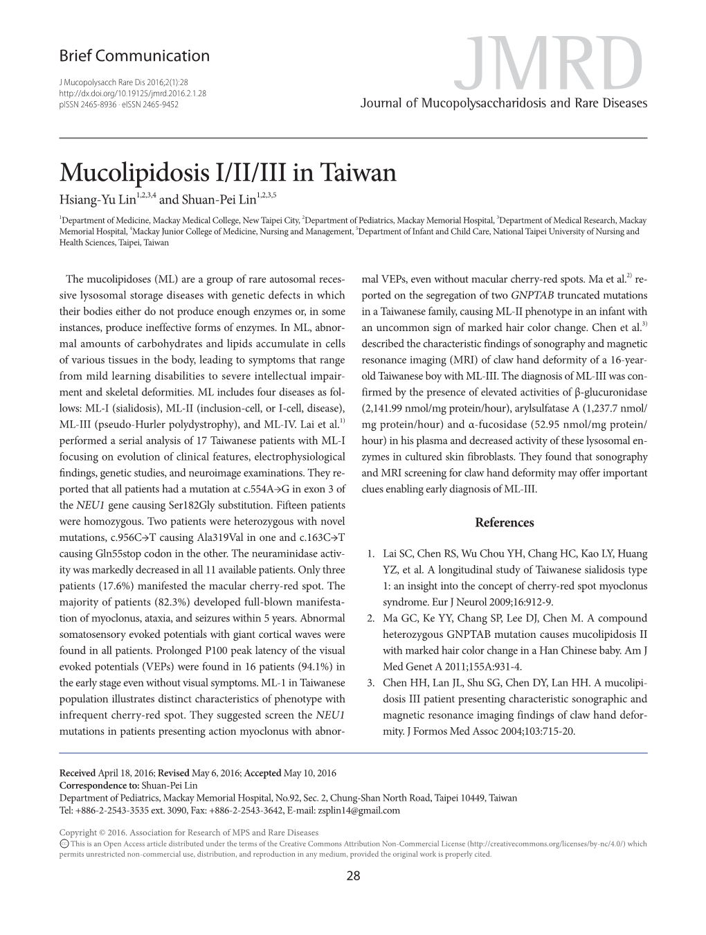 Mucolipidosis I/II/III in Taiwan