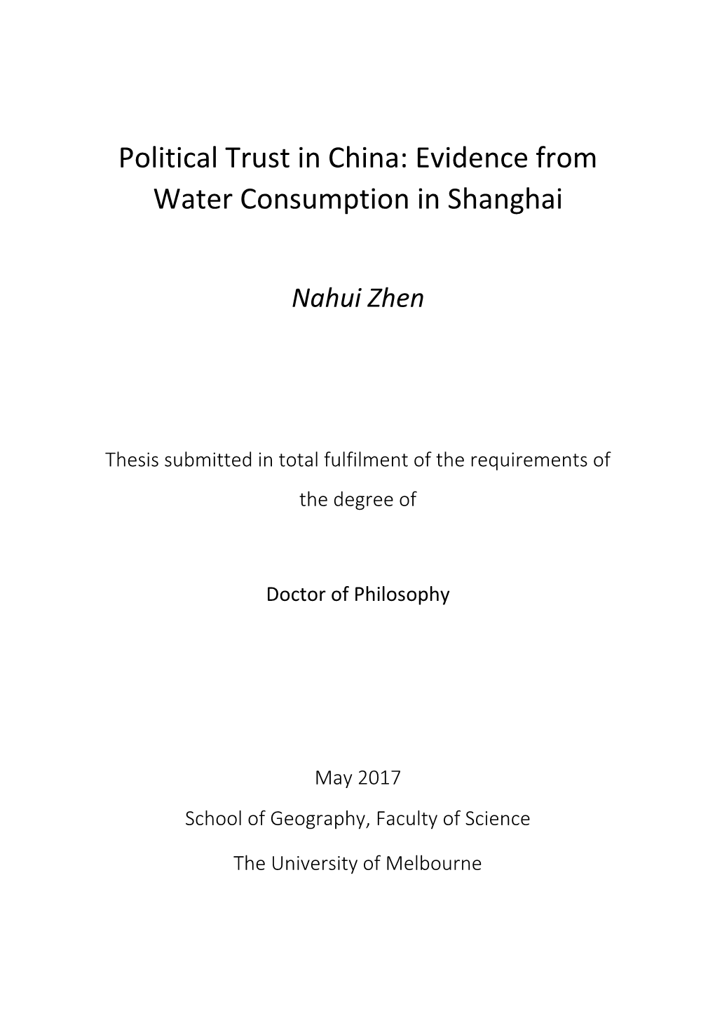 Political Trust in China: Evidence from Water Consumption in Shanghai