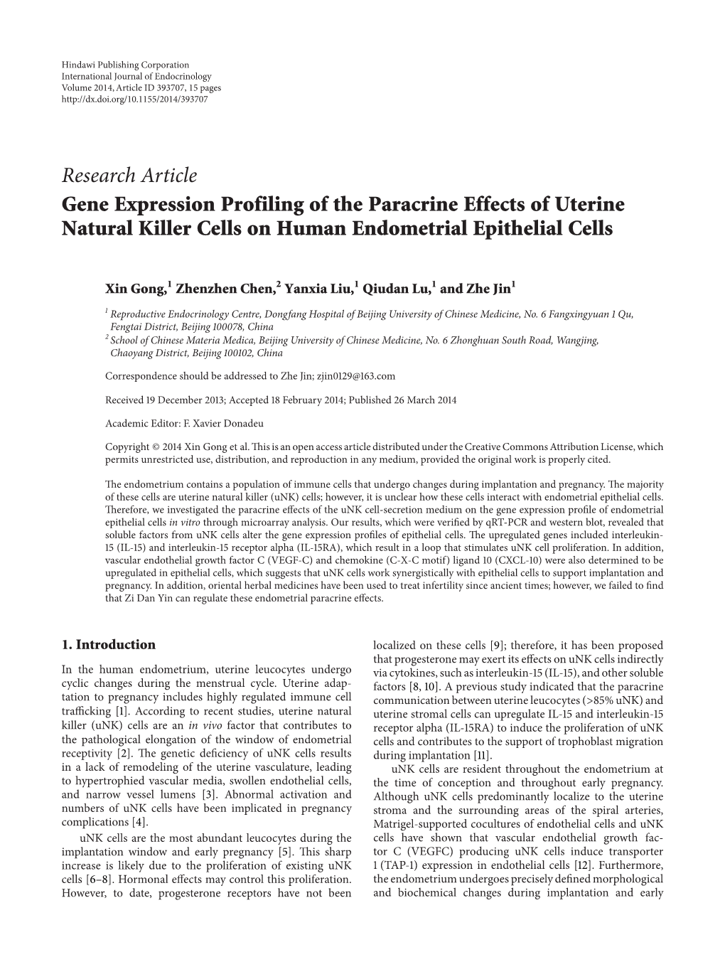 Gene Expression Profiling of the Paracrine Effects of Uterine Natural Killer Cells on Human Endometrial Epithelial Cells