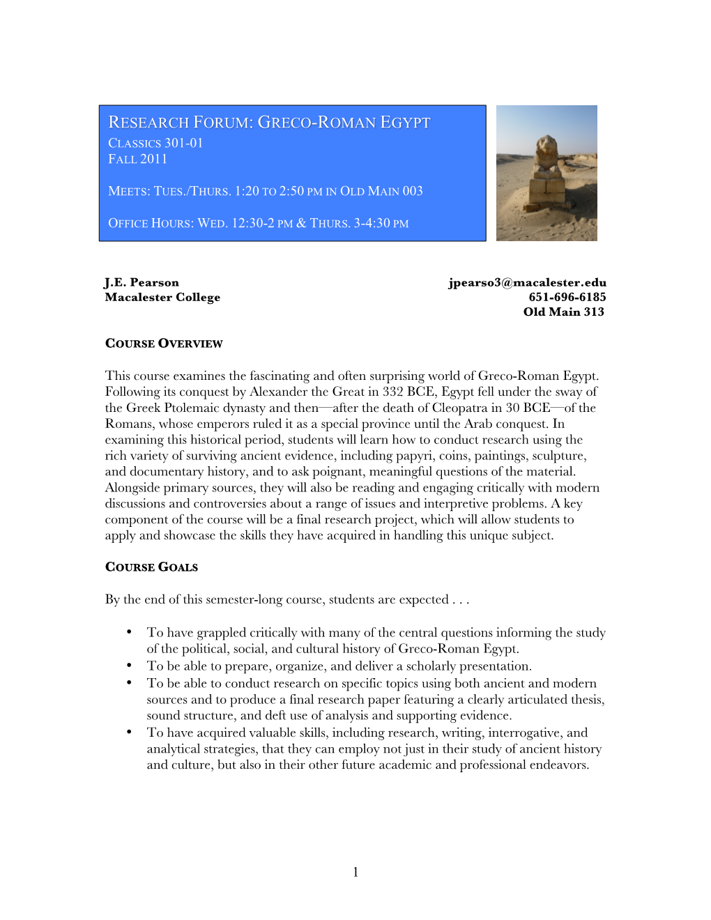 Greco Roman Egypt Syllabus