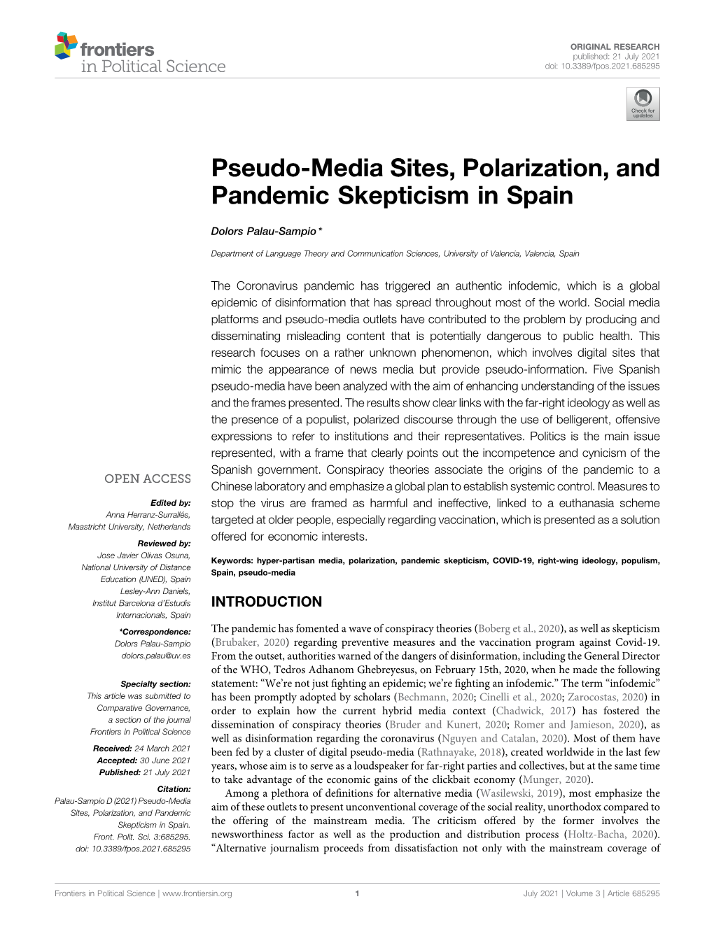 Pseudo-Media Sites, Polarization, and Pandemic Skepticism in Spain