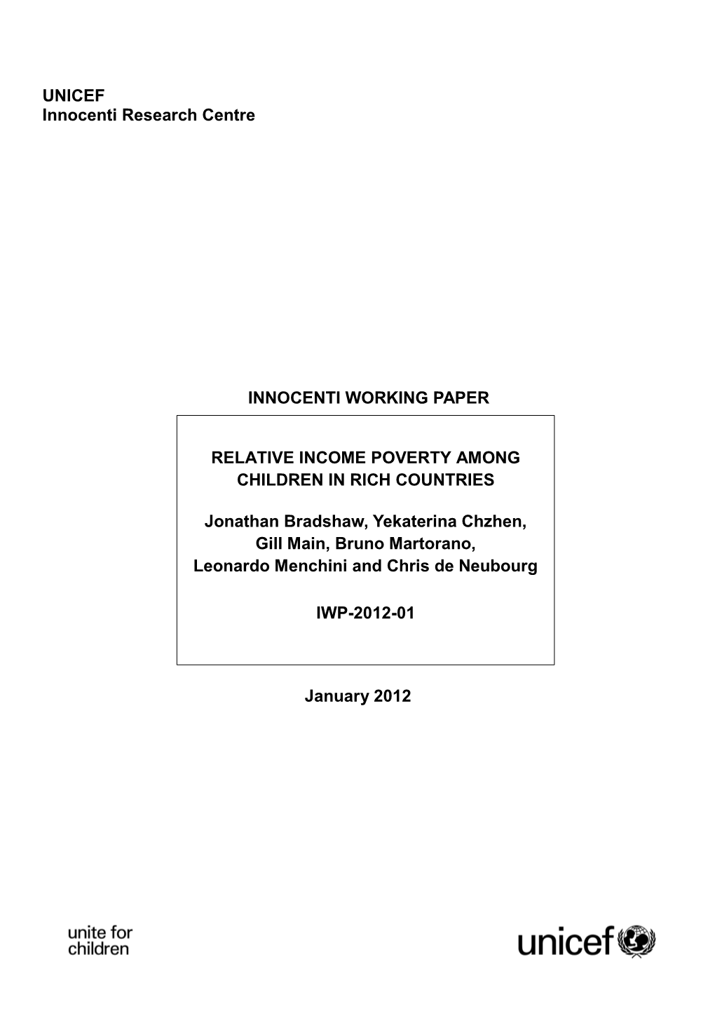 Relative Income Poverty Among Children in Rich Countries