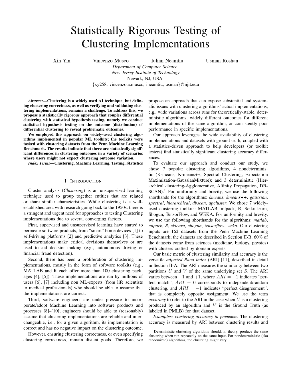 Statistically Rigorous Testing of Clustering Implementations