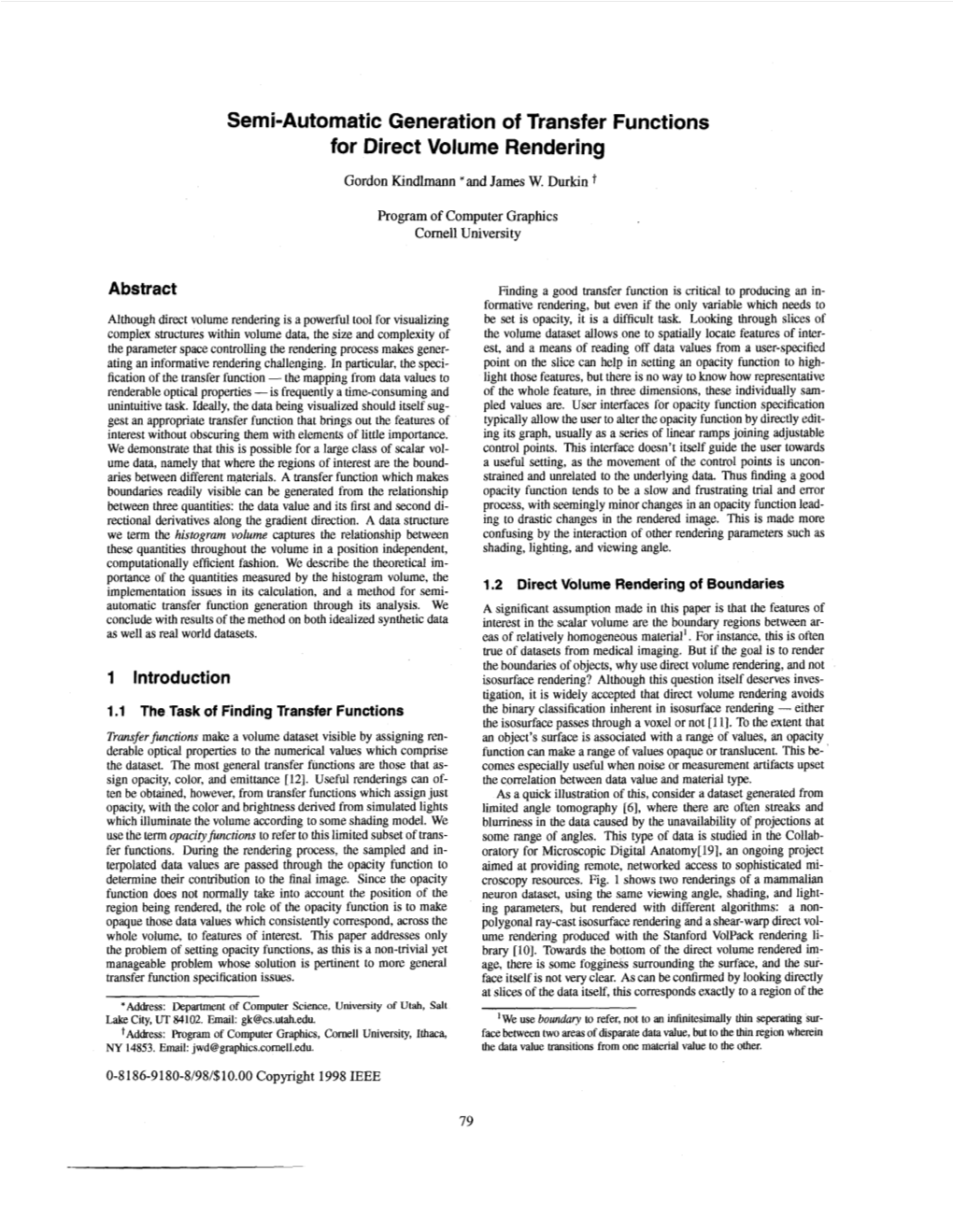 Semi-Automatic Generation of Transfer Functions for Direct Volume Rendering