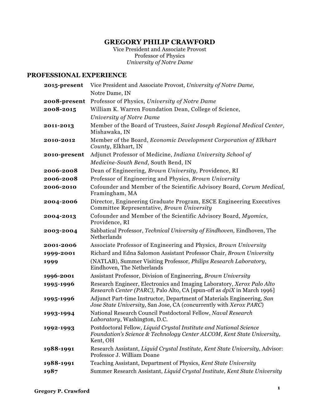 Gregory Philip Crawford CV