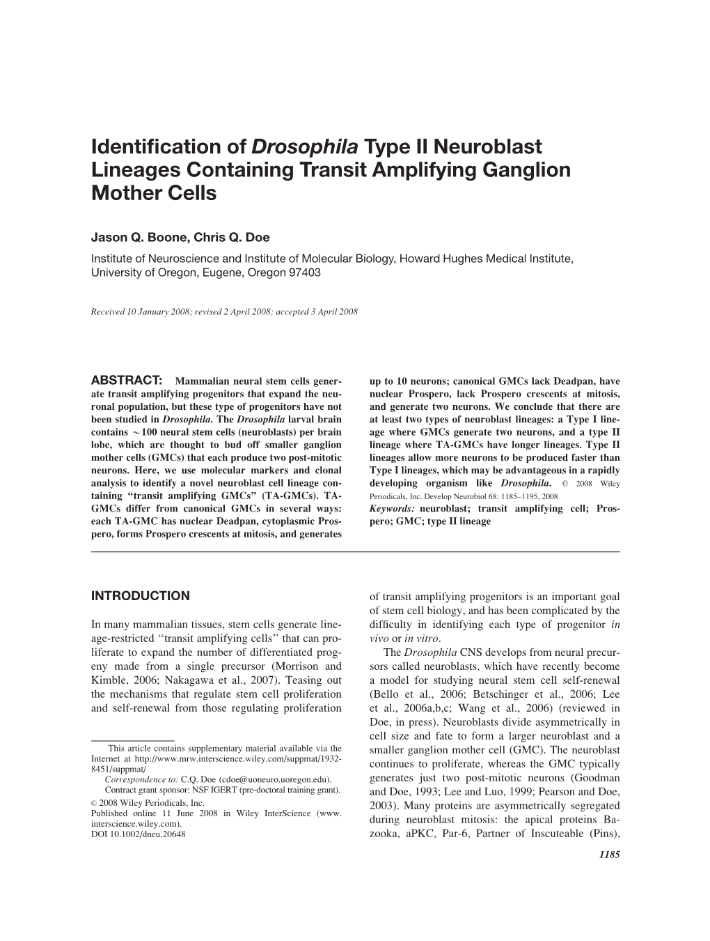 Identification of Drosophila Type II Neuroblast Lineages Containing