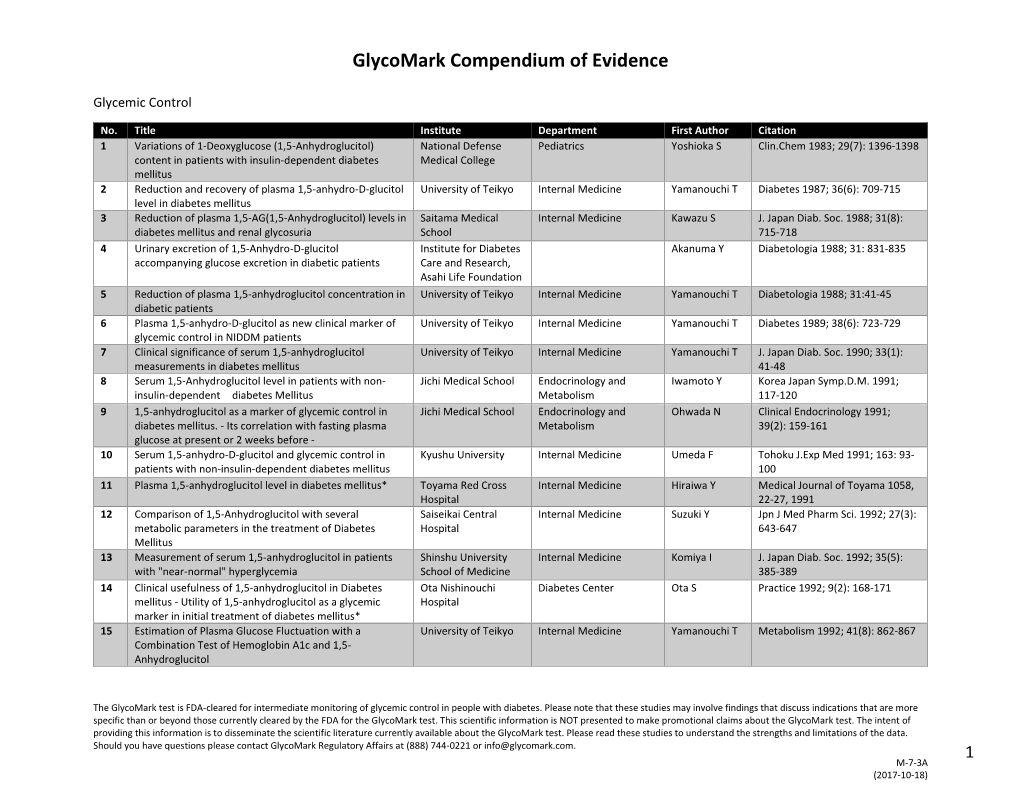 Glycomark Compendium of Evidence