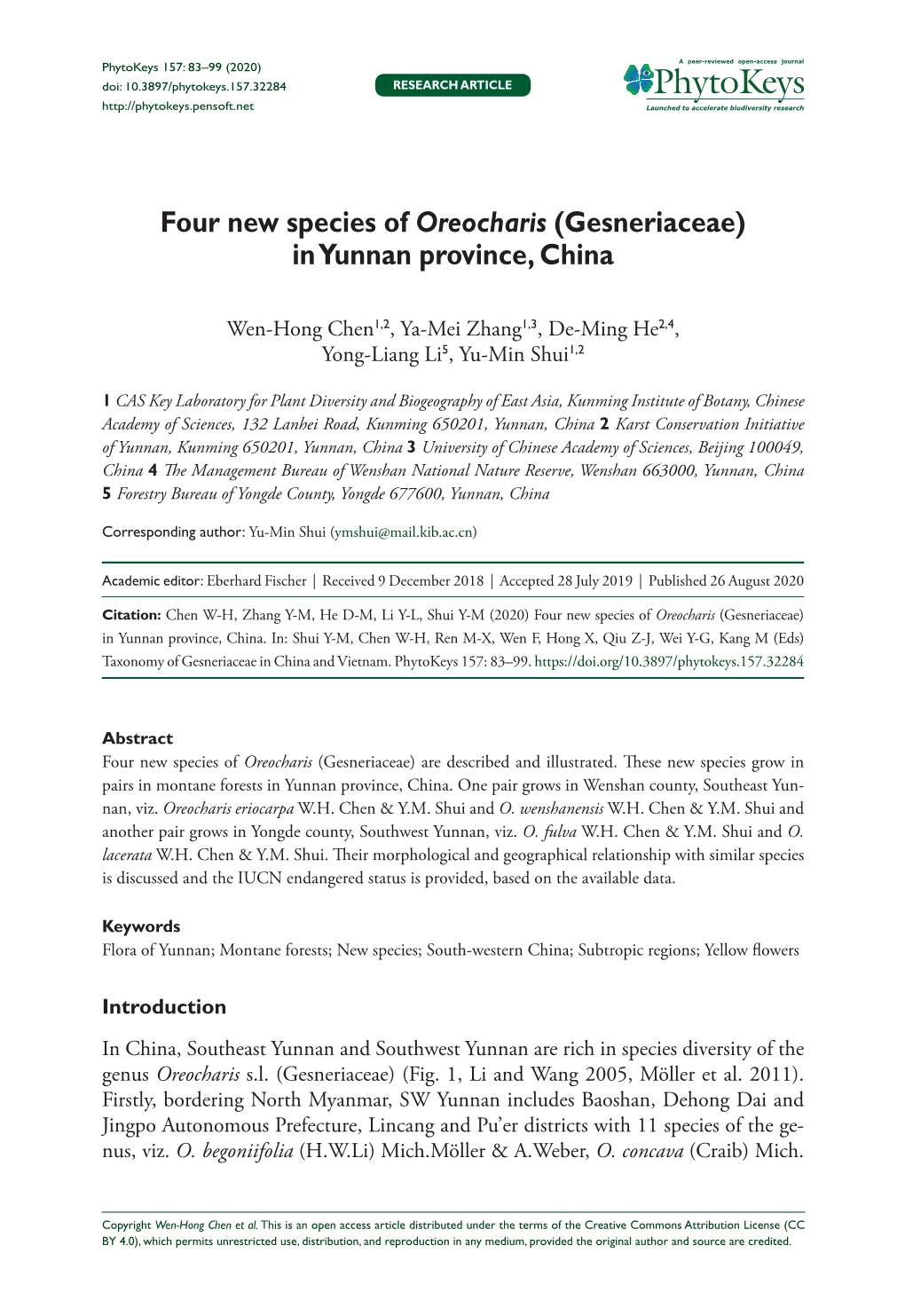 In Yunnan Province, China 83 Doi: 10.3897/Phytokeys.157.32284 RESEARCH ARTICLE Launched to Accelerate Biodiversity Research