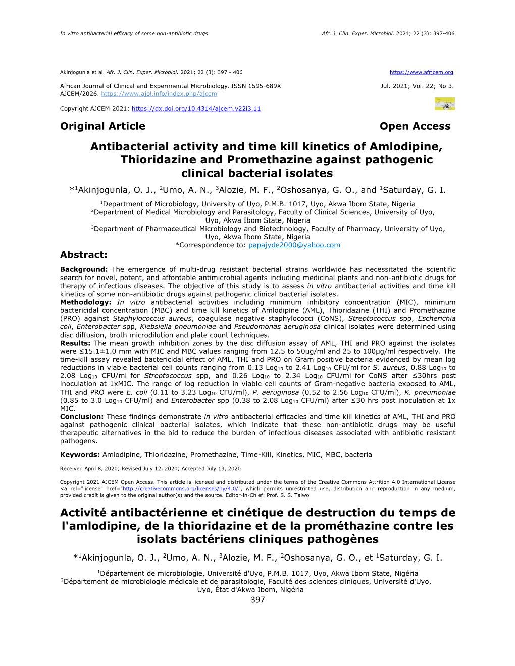 Antibacterial Activity and Time Kill Kinetics of Amlodipine, Thioridazine and Promethazine Against Pathogenic Clinical Bacterial Isolates