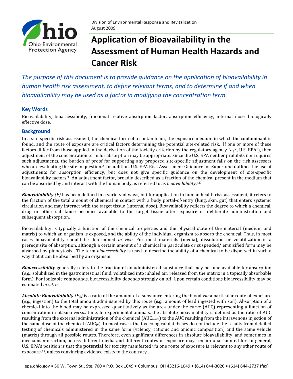 Application of Bioavailability in the Assessment of Human Health