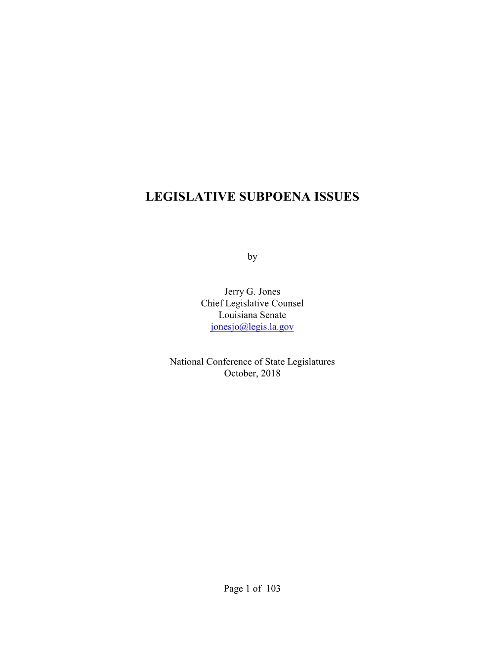 Legislative Subpoena Issues