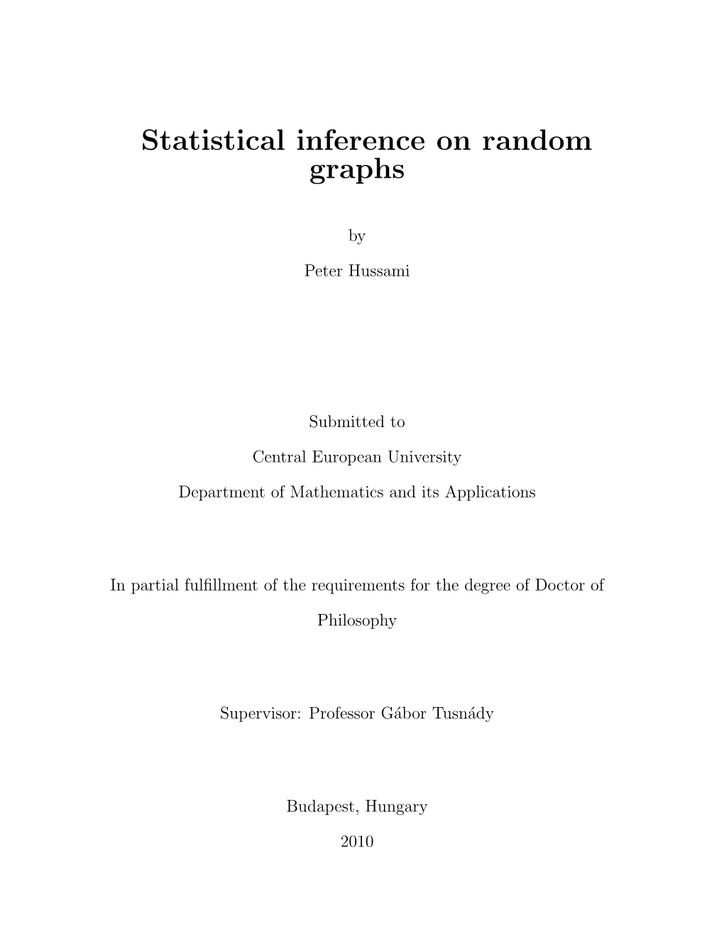 Statistical Inference on Random Graphs