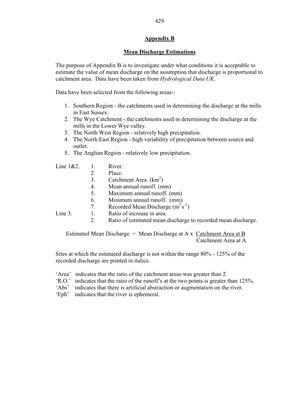 429 Appendix B Mean Discharge Estimations the Purpose Of