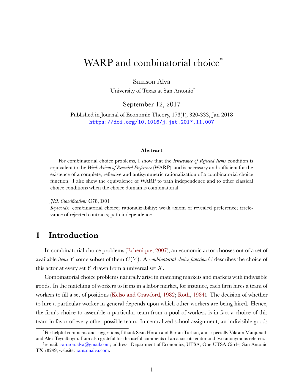 WARP and Combinatorial Choice*