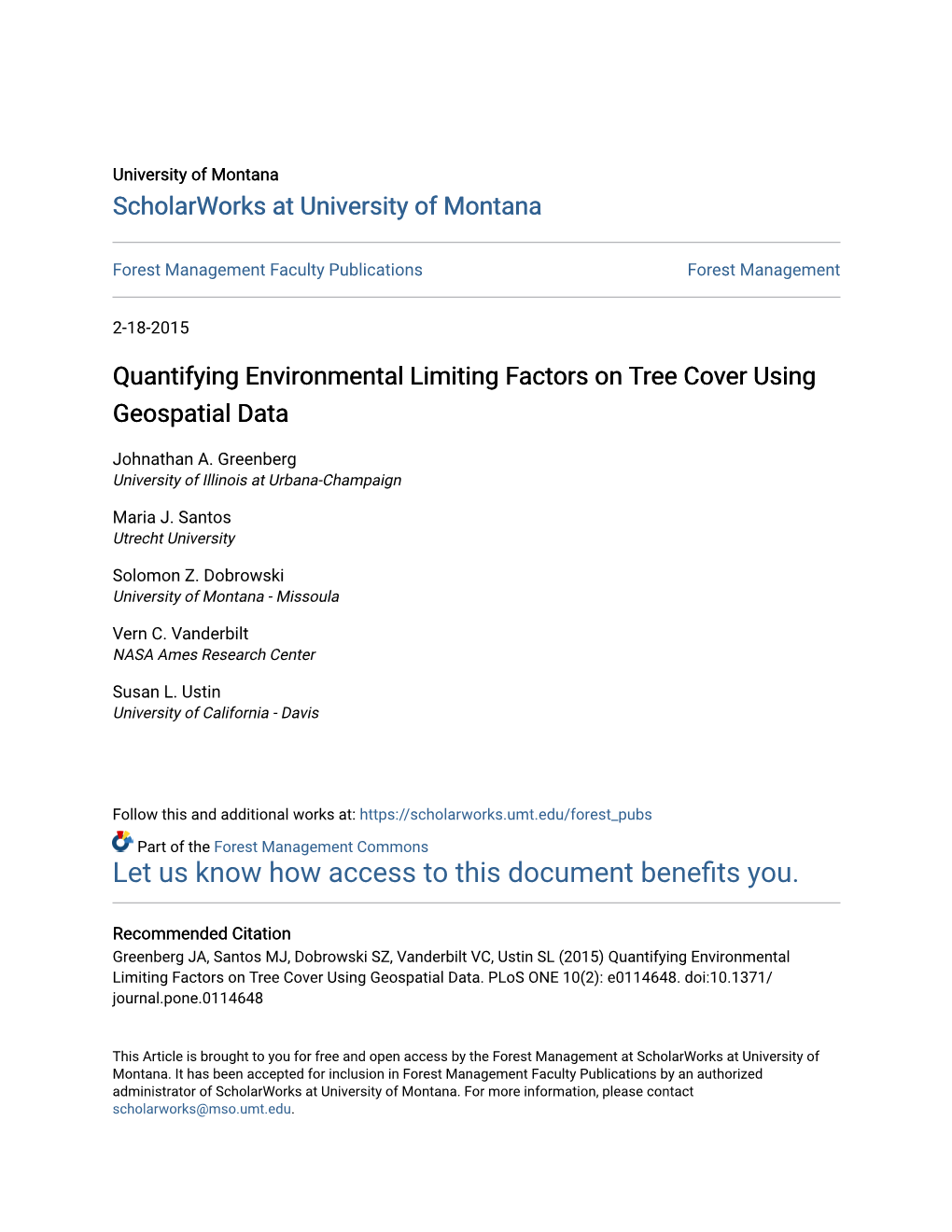 Quantifying Environmental Limiting Factors on Tree Cover Using Geospatial Data