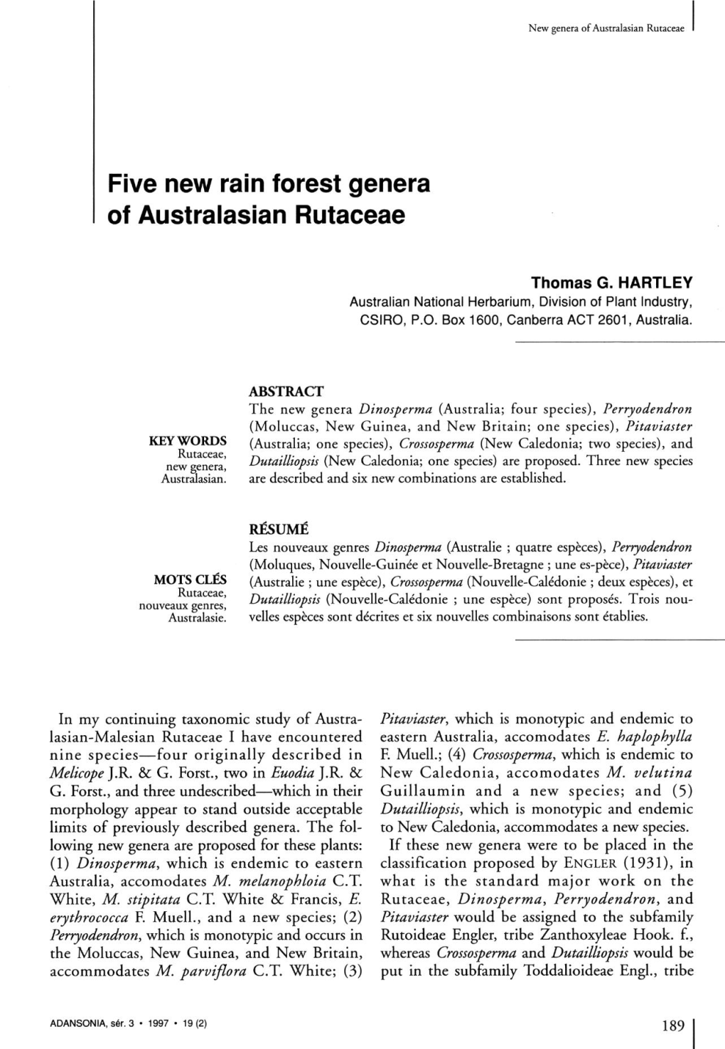 Five New Rain Forest Genera of Australasian Rutaceae