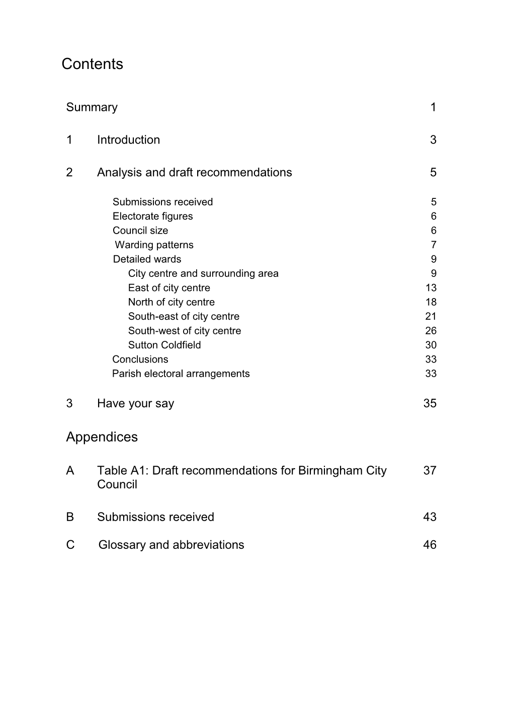 Draft Recommendations for Birmingham City Council