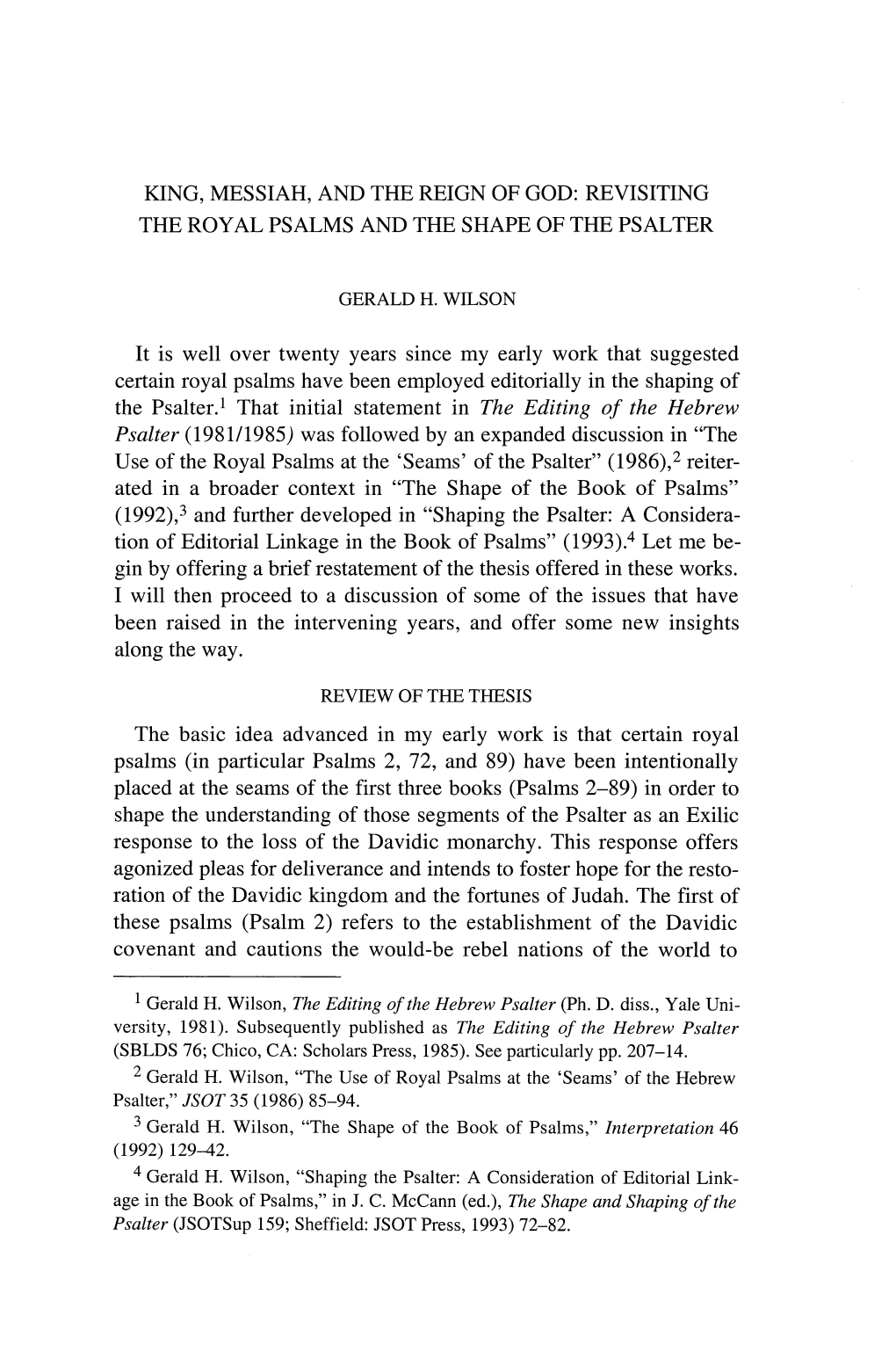 King, Messiah, and the Reign of God: Revisiting the Royal Psalms and the Shape of the Psalter