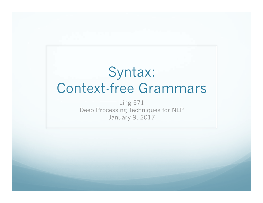 Syntax: Context-Free Grammars