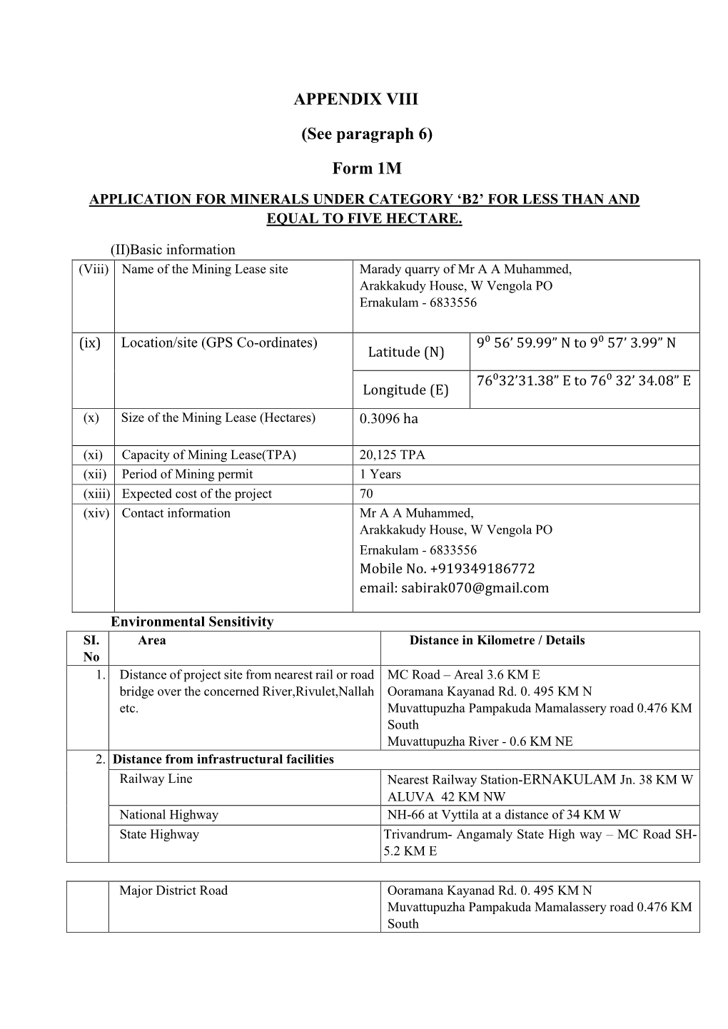 APPENDIX VIII (See Paragraph 6) Form 1M