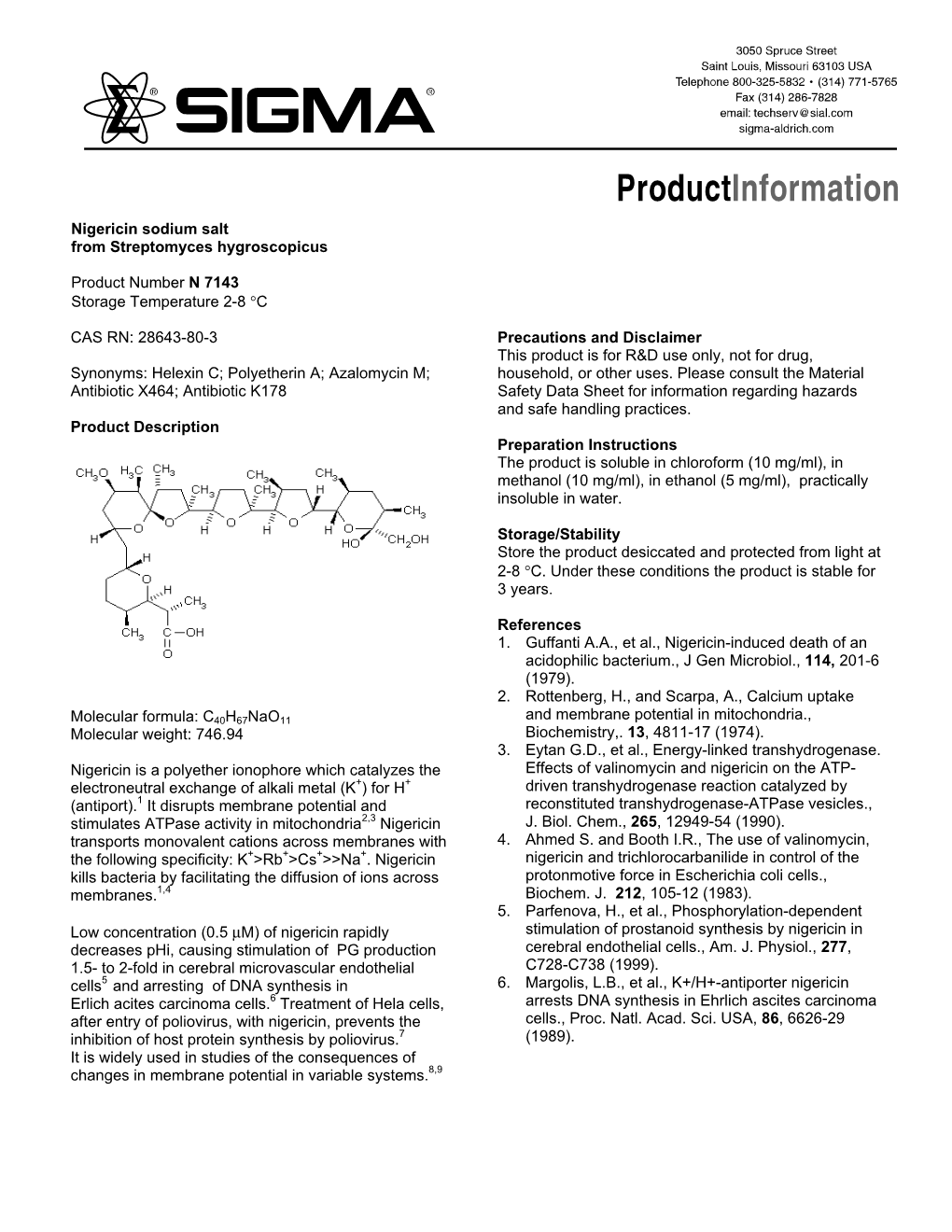 Nigericin Sodium Salt from Streptomyces Hygroscopicus