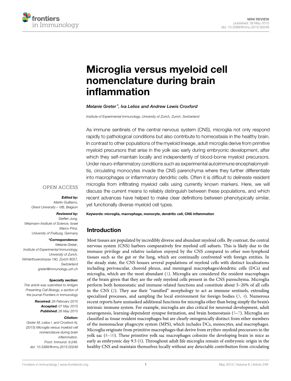 Microglia Versus Myeloid Cell Nomenclature During Brain Inflammation