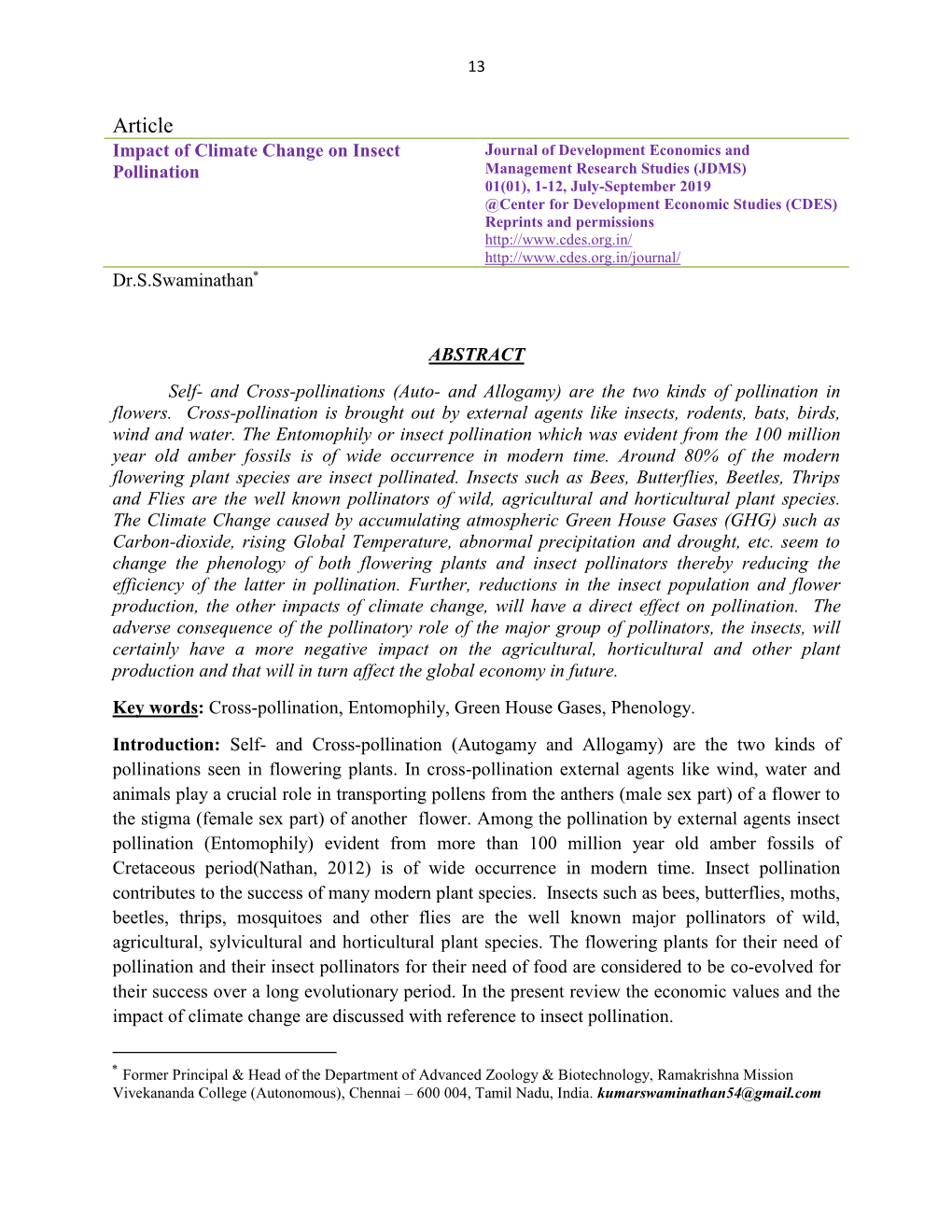 Impact of Climate Change on Insect Pollination