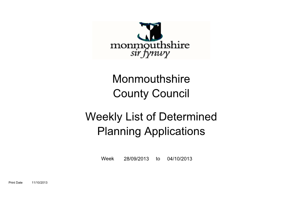 Monmouthshire County Council Weekly List of Determined Planning