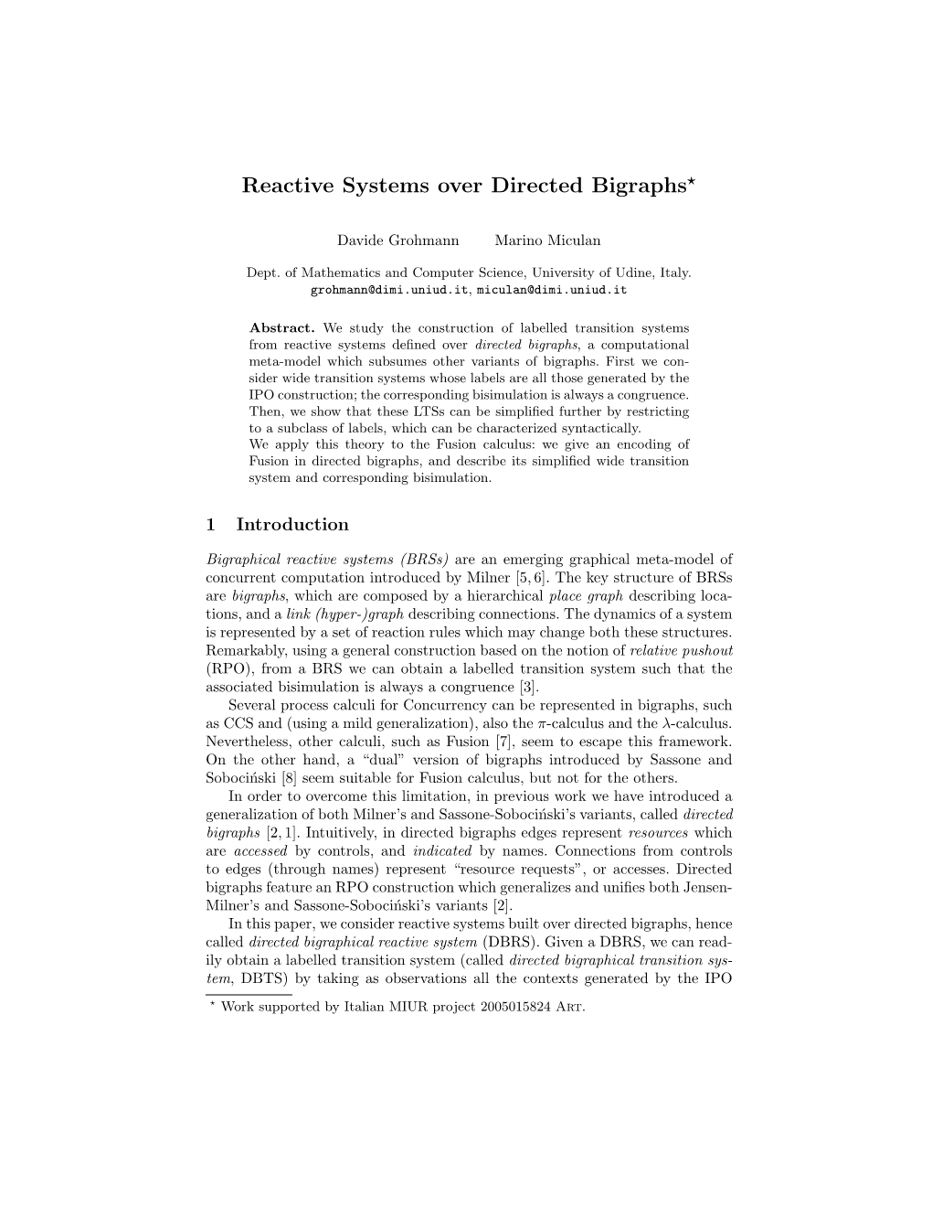 Reactive Systems Over Directed Bigraphs*