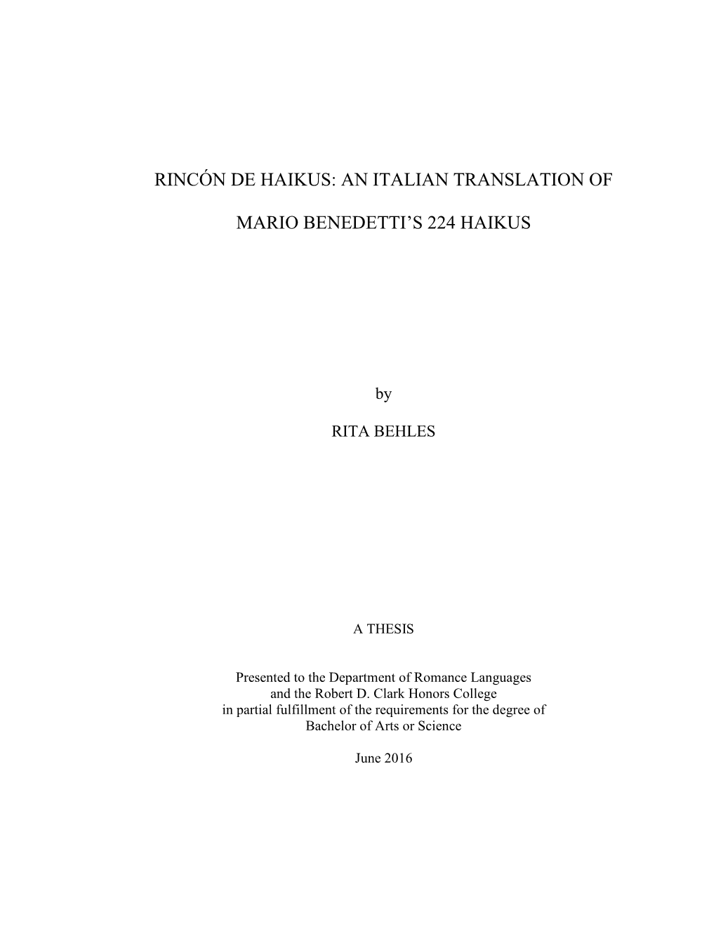 An Italian Translation of Mario Benedetti's 224 Haikus