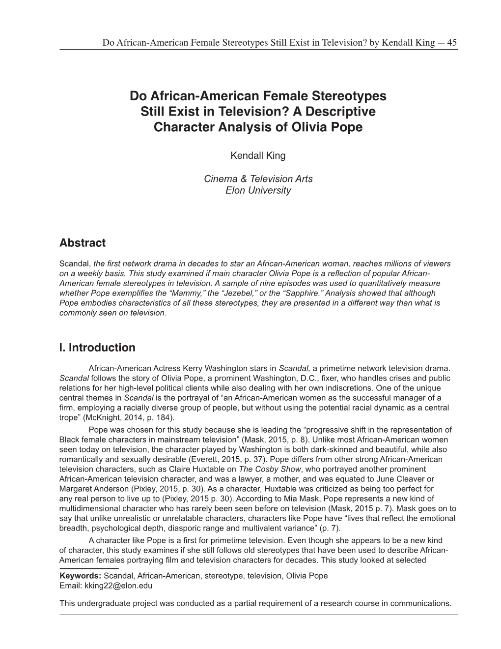 Do African-American Female Stereotypes Still Exist in Television? by Kendall King — 45