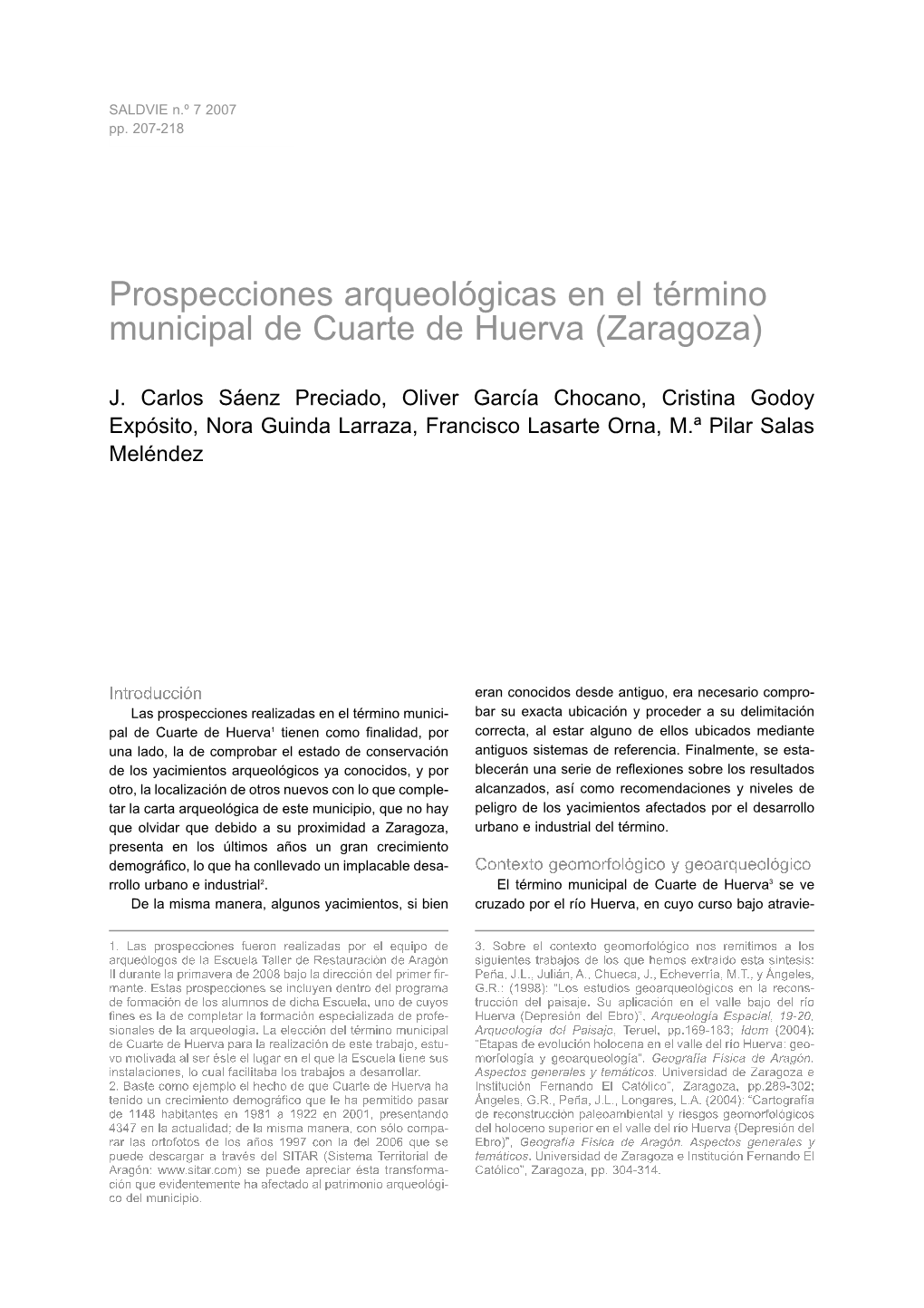 Prospecciones Arqueológicas En El Término Municipal De Cuarte De Huerva (Zaragoza)