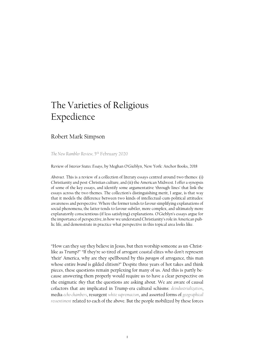 The Varieties of Religious Expedience