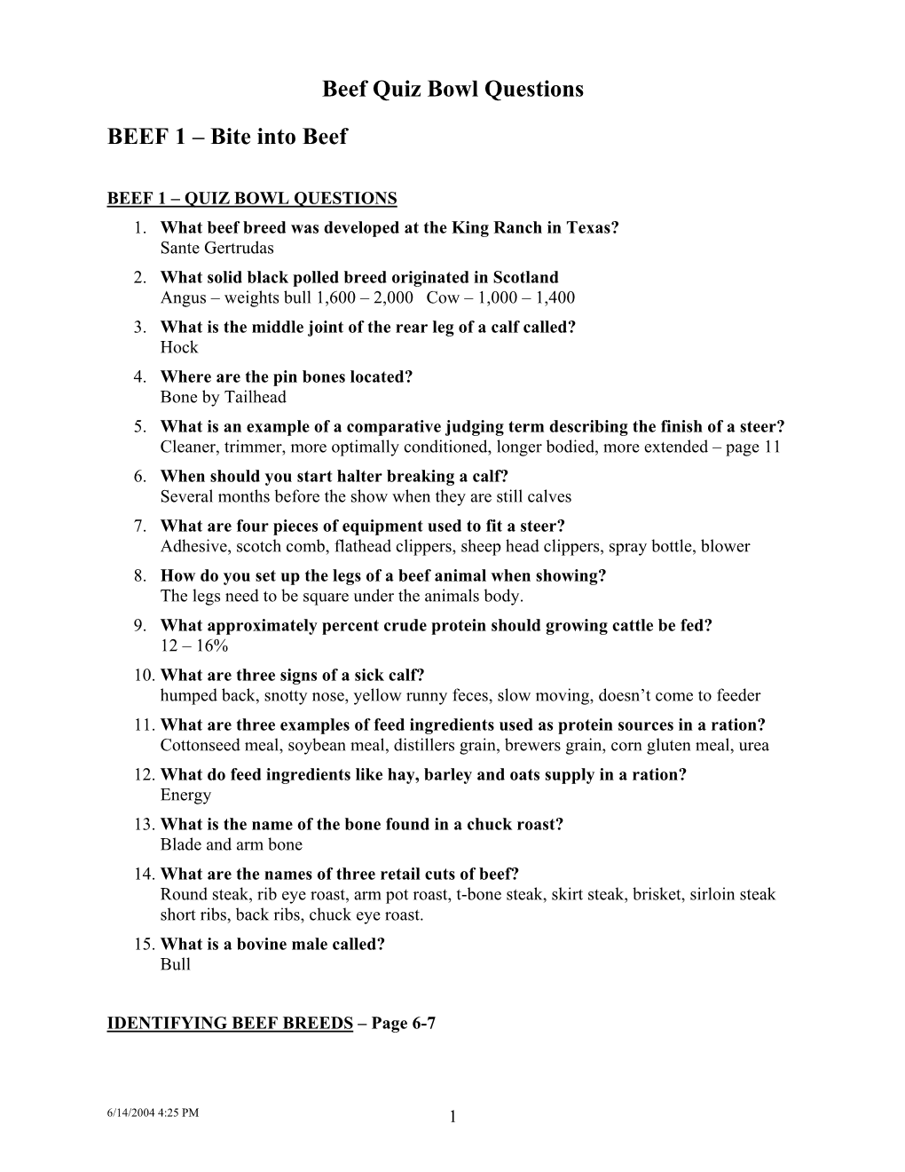 Beef Quiz Bowl Questions