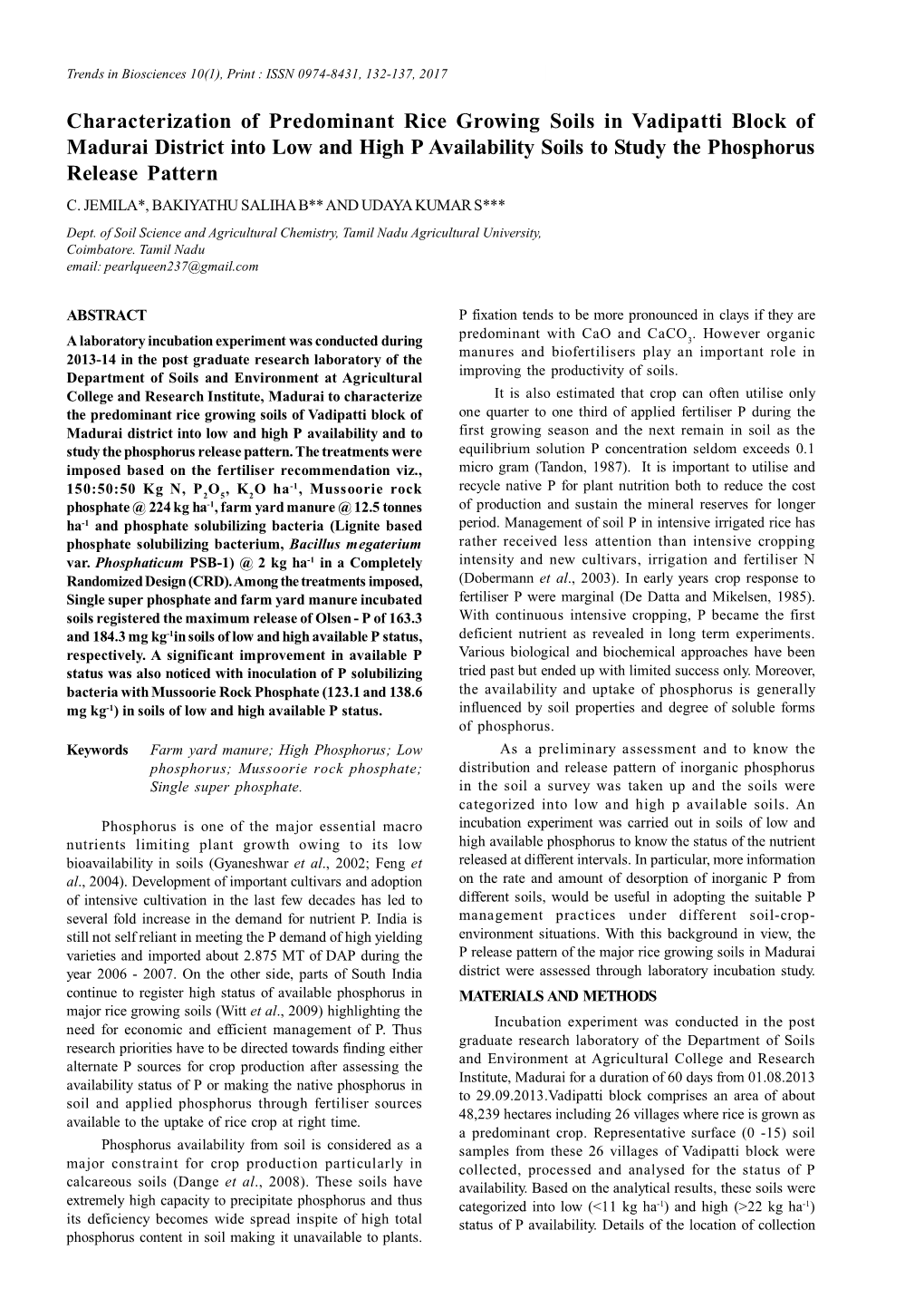 Characterization of Predominant Rice Growing Soils in Vadipatti Block Of