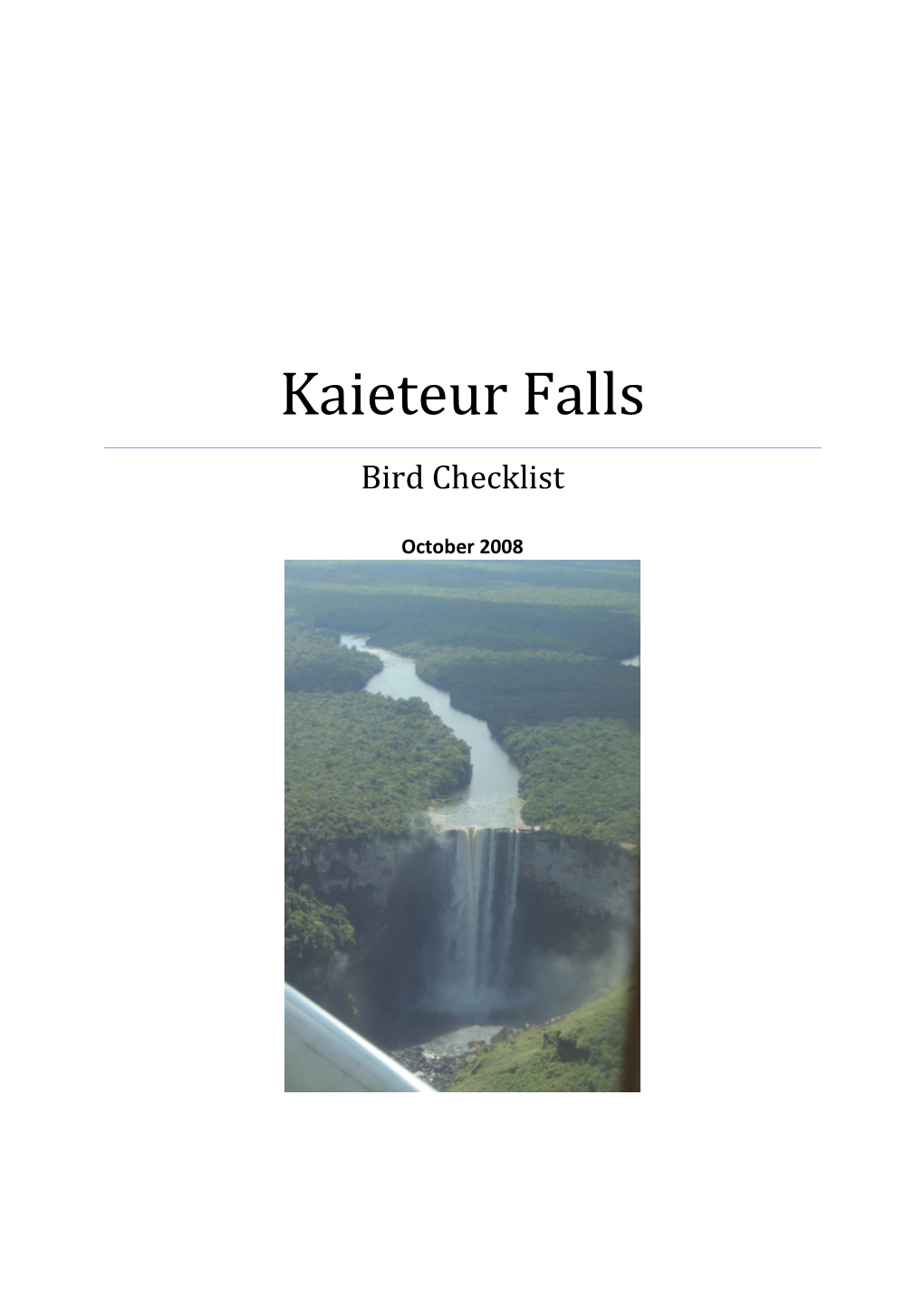 Kaieteur Falls Bird Checklist