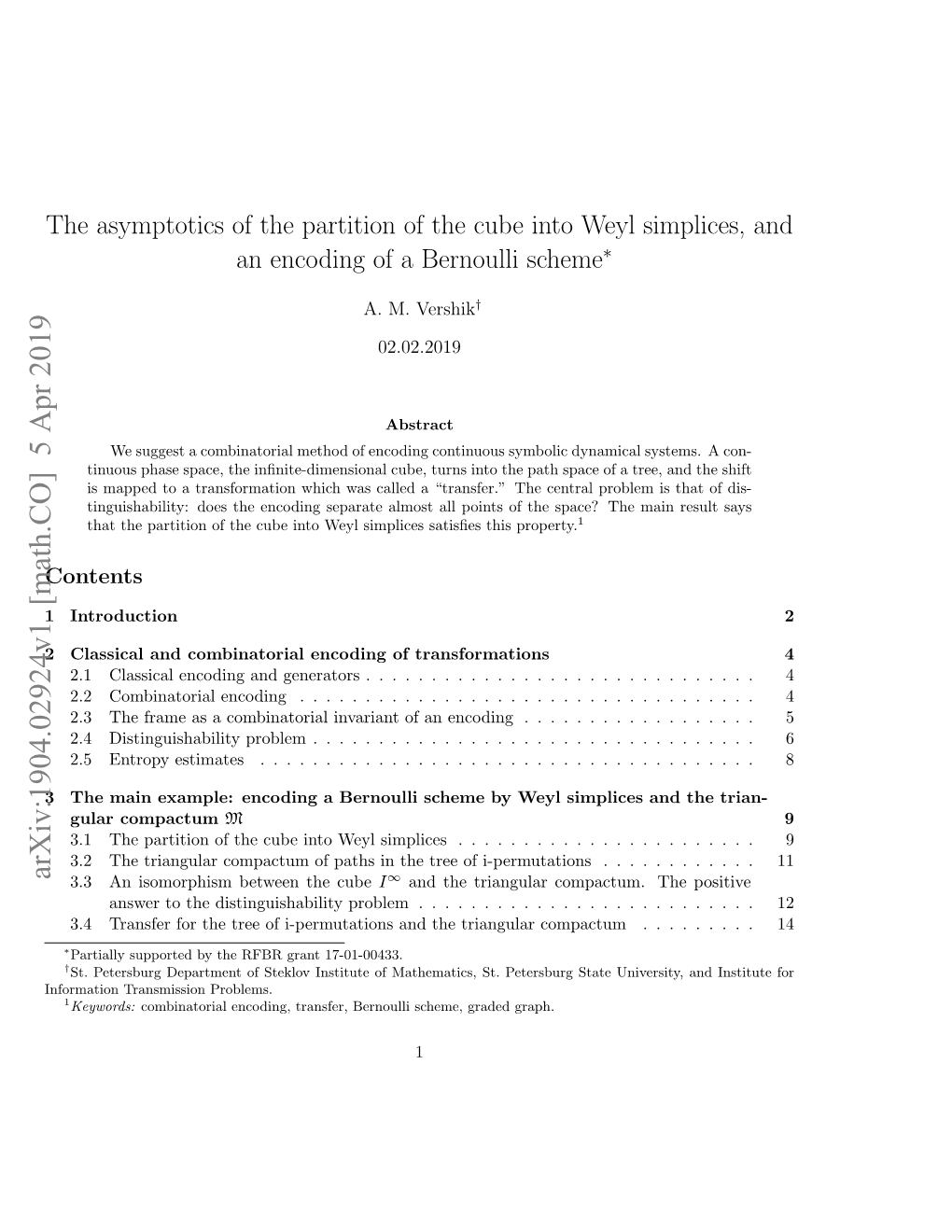 The Asymptotics of the Partition of the Cube Into Weyl Simplices, and an Encoding of a Bernoulli Scheme∗