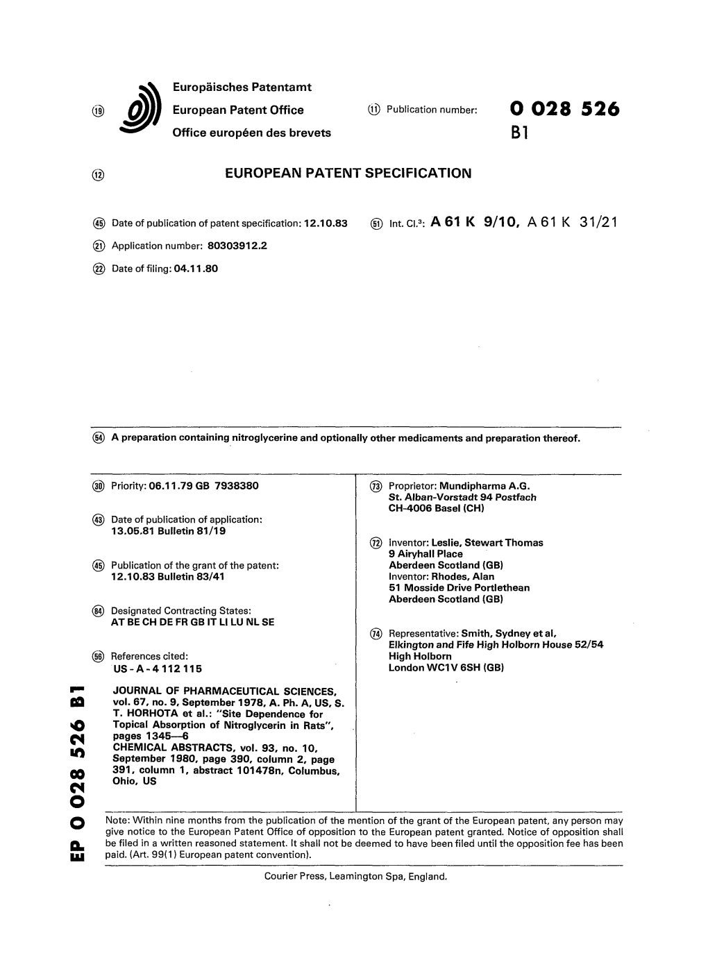 A Preparation Containing Nitroglycerine and Optionally Other