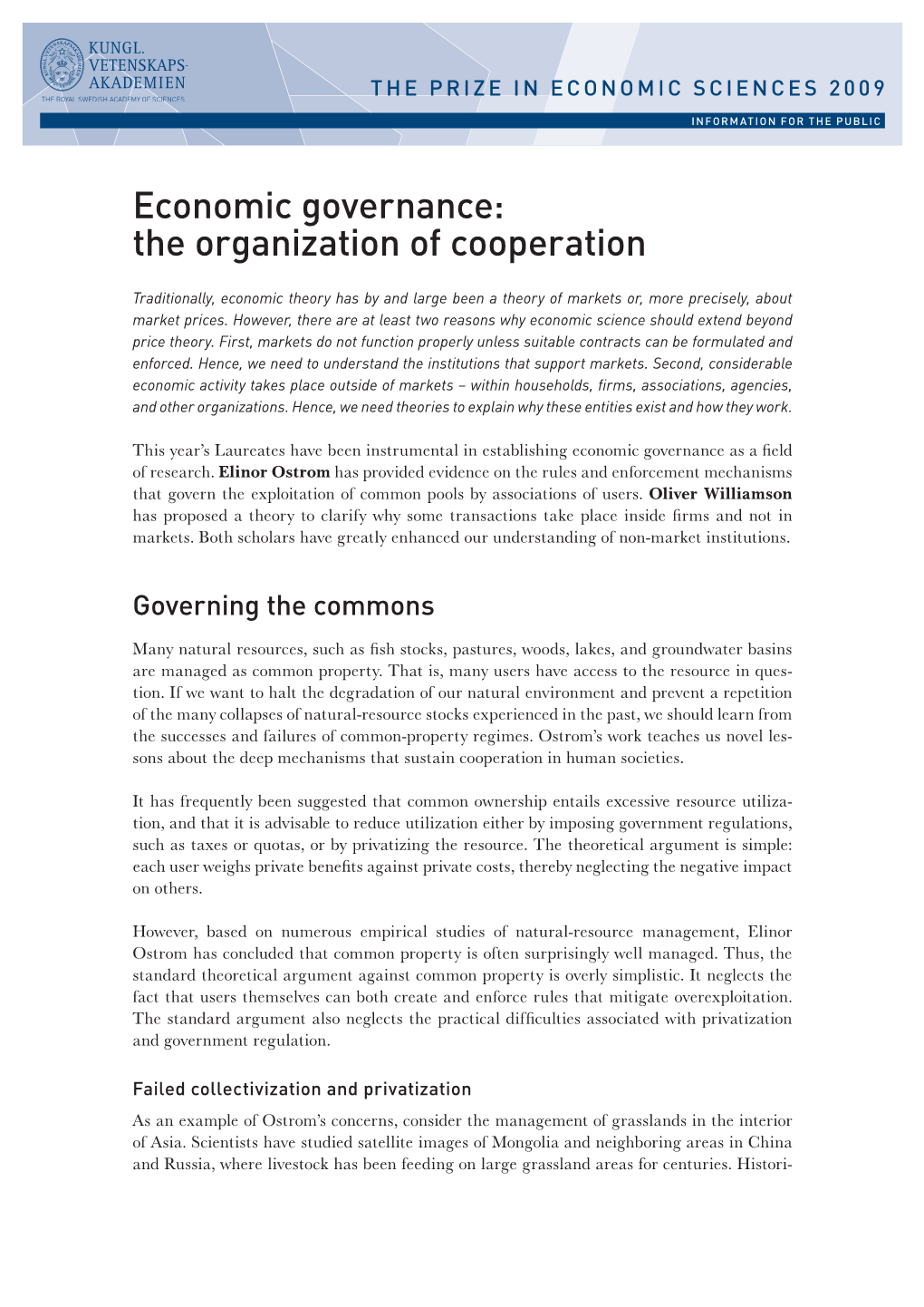 Economic Governance: the Organization of Cooperation