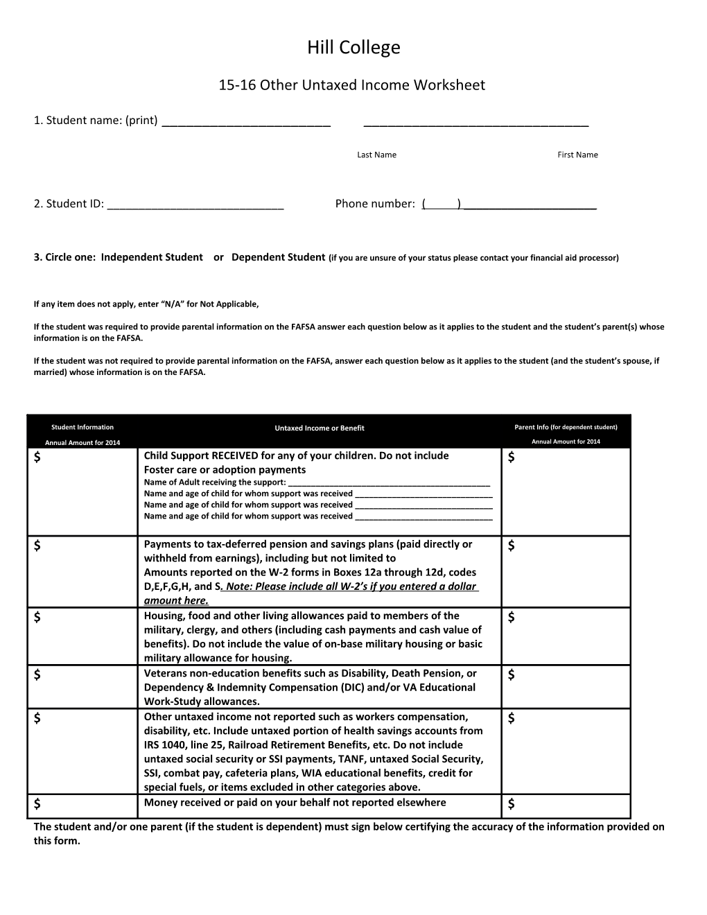 15-16 Other Untaxed Income Worksheet