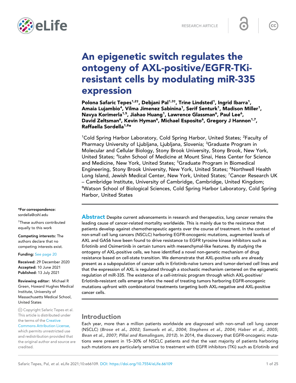 An Epigenetic Switch Regulates the Ontogeny of AXL-Positive/EGFR-Tki
