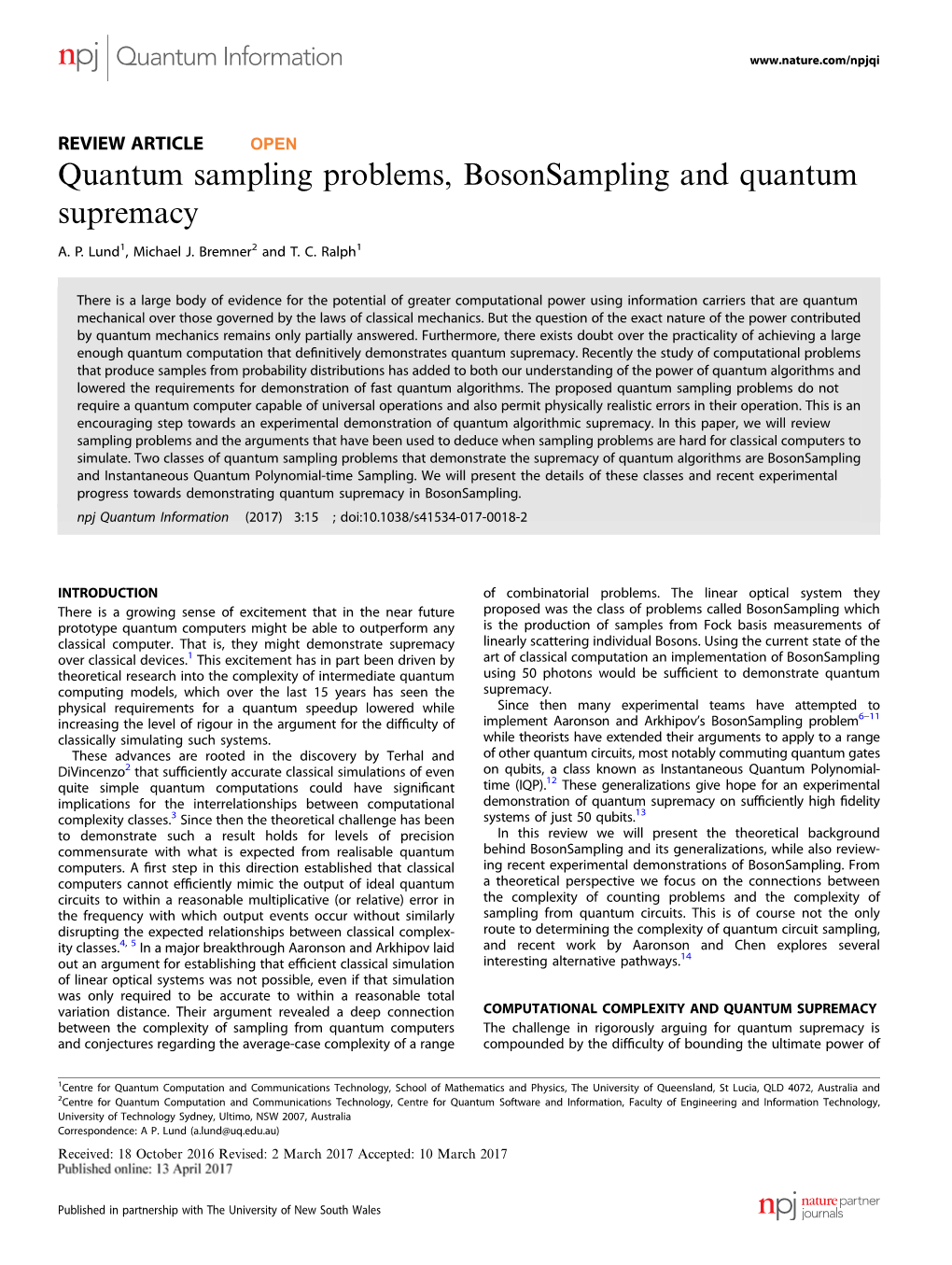 Quantum Sampling Problems, Bosonsampling and Quantum Supremacy