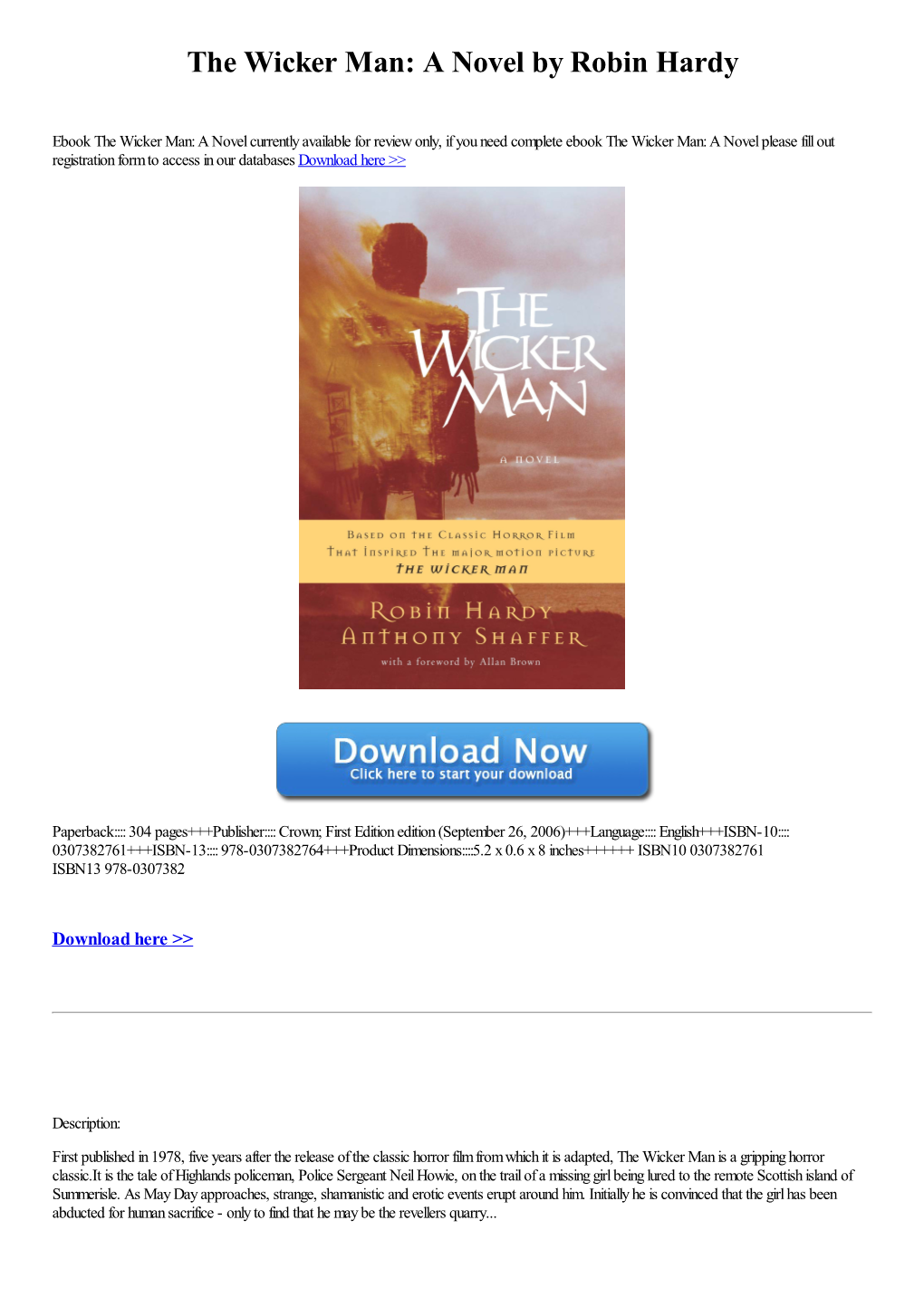 The Wicker Man: a Novel by Robin Hardy