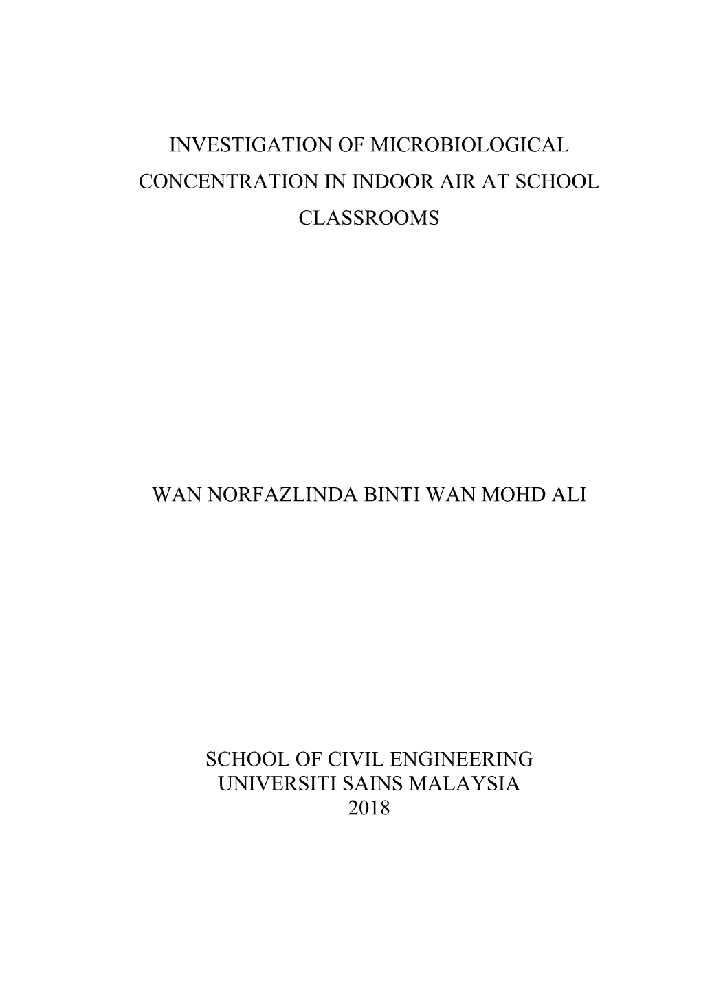 Investigation of Microbiological Concentration in Indoor Air at School Classrooms