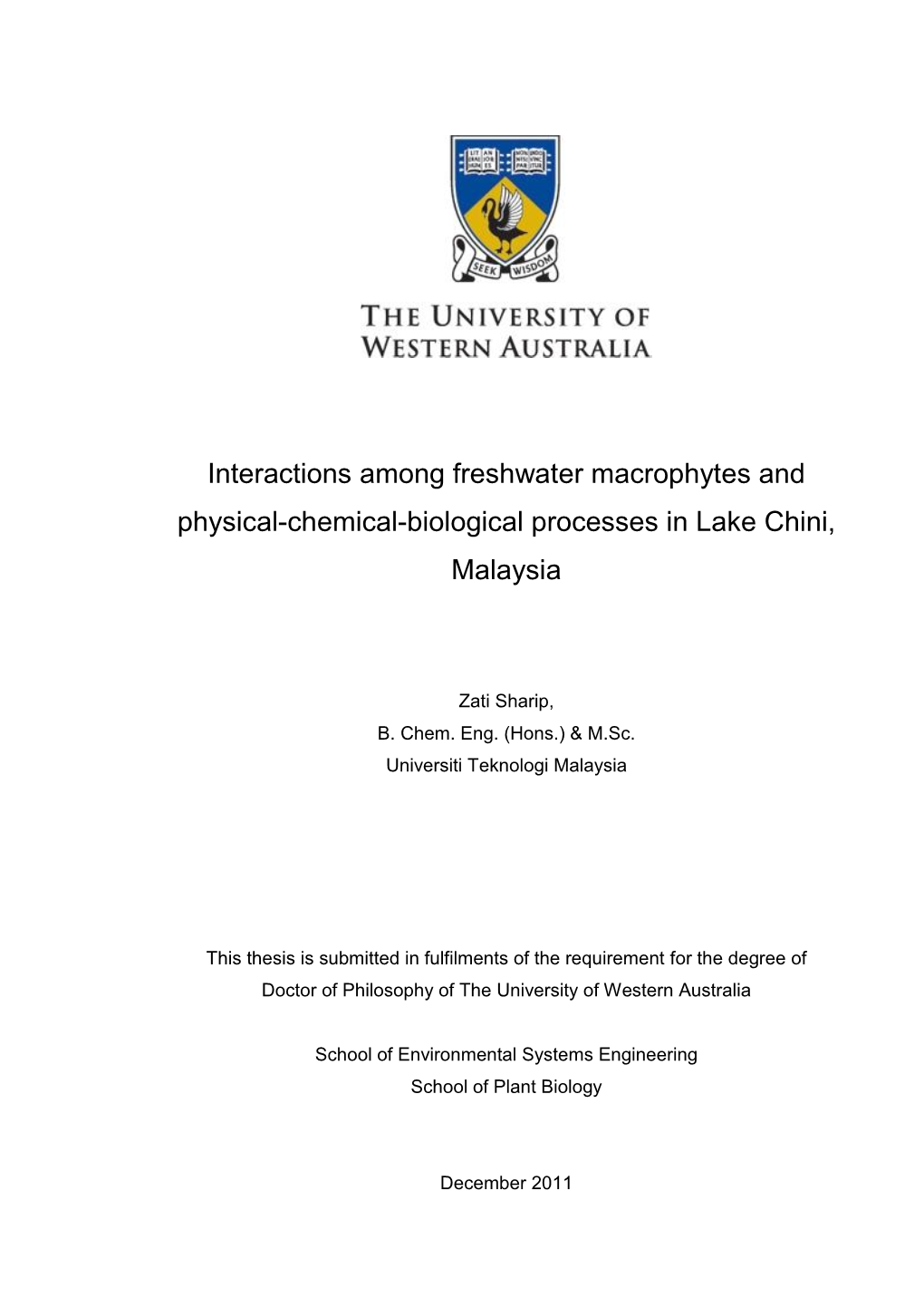 Interactions Among Freshwater Macrophytes and Physical-Chemical-Biological Processes in Lake Chini, Malaysia