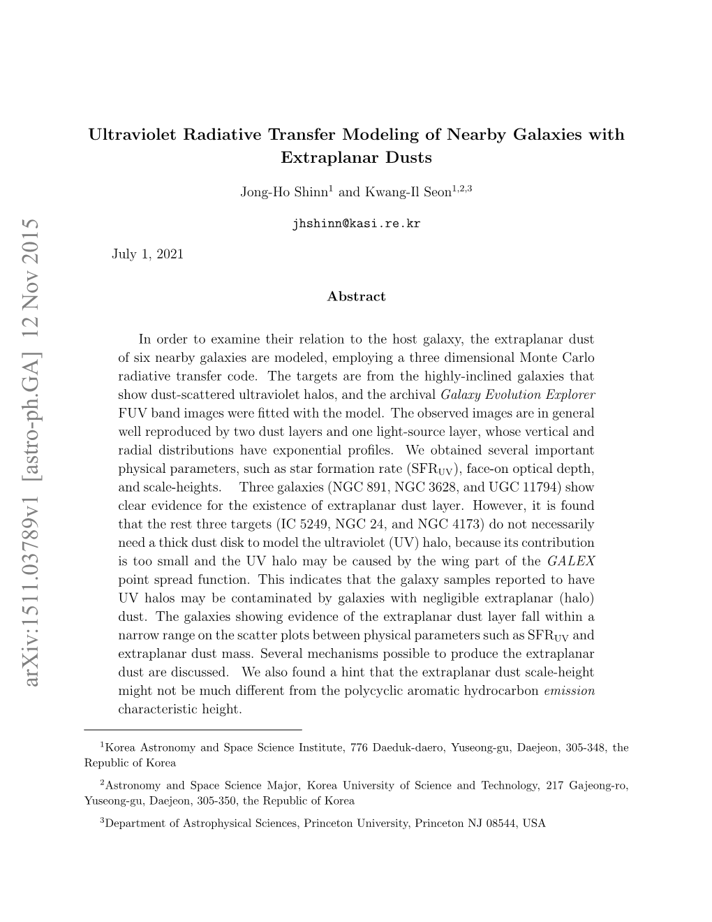 Ultraviolet Radiative Transfer Modeling of Nearby Galaxies with Extraplanar Dusts